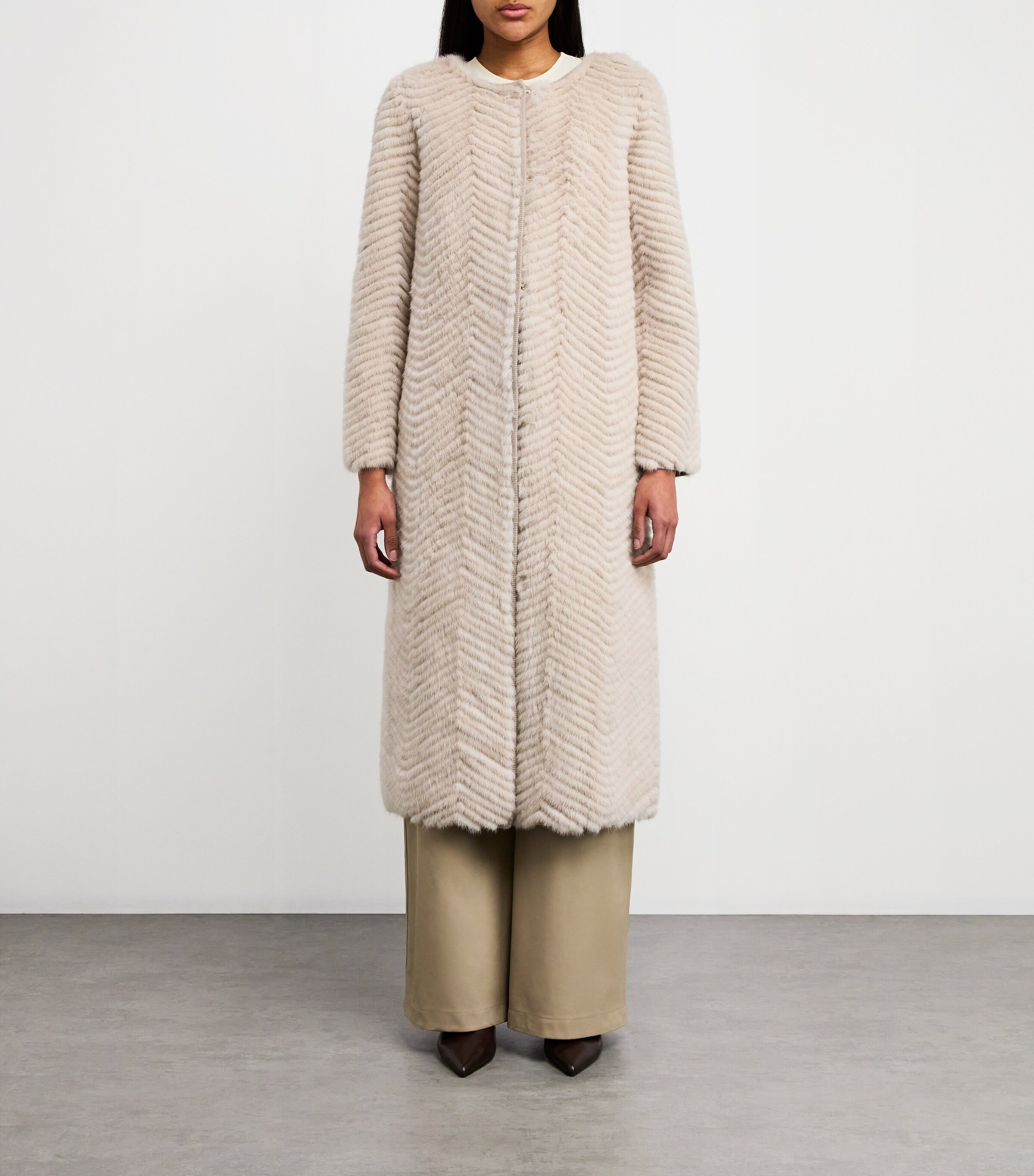Yves Salomon Womens Wool-Fur Longline Coat Image 3