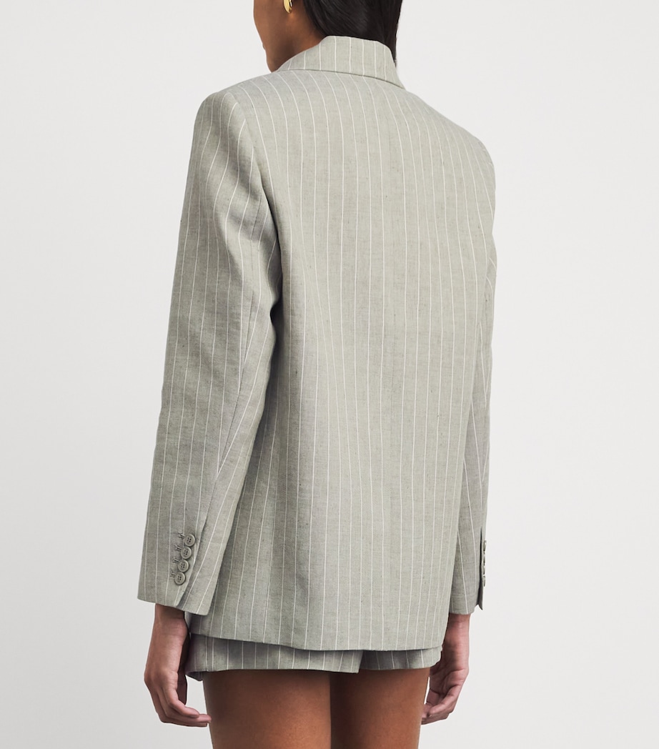Maje Womens Linen-Blend Pinstripe Blazer Khaki Image 5