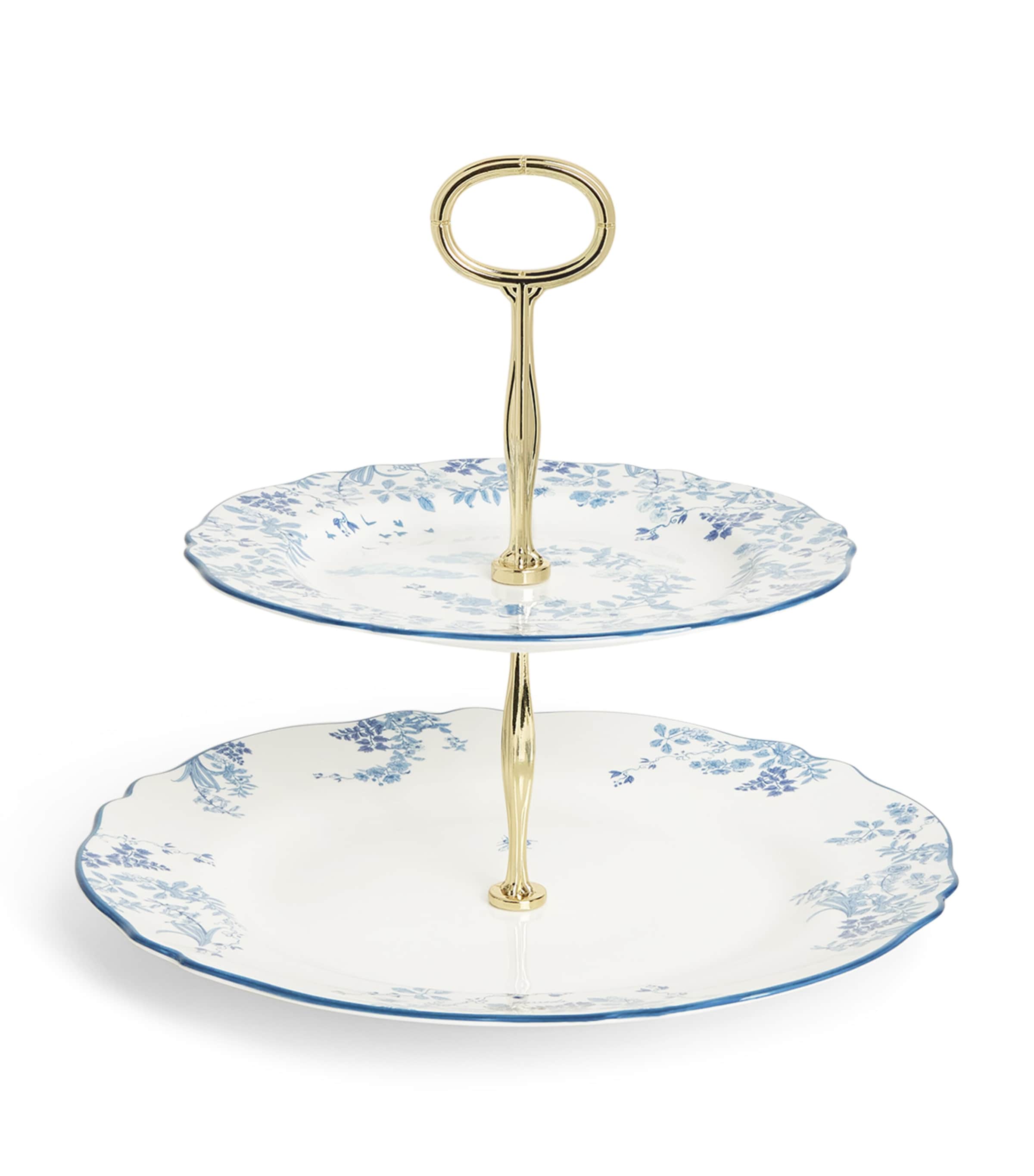 Harrods Bone China Toile Two-tier Cake Stand In Blue
