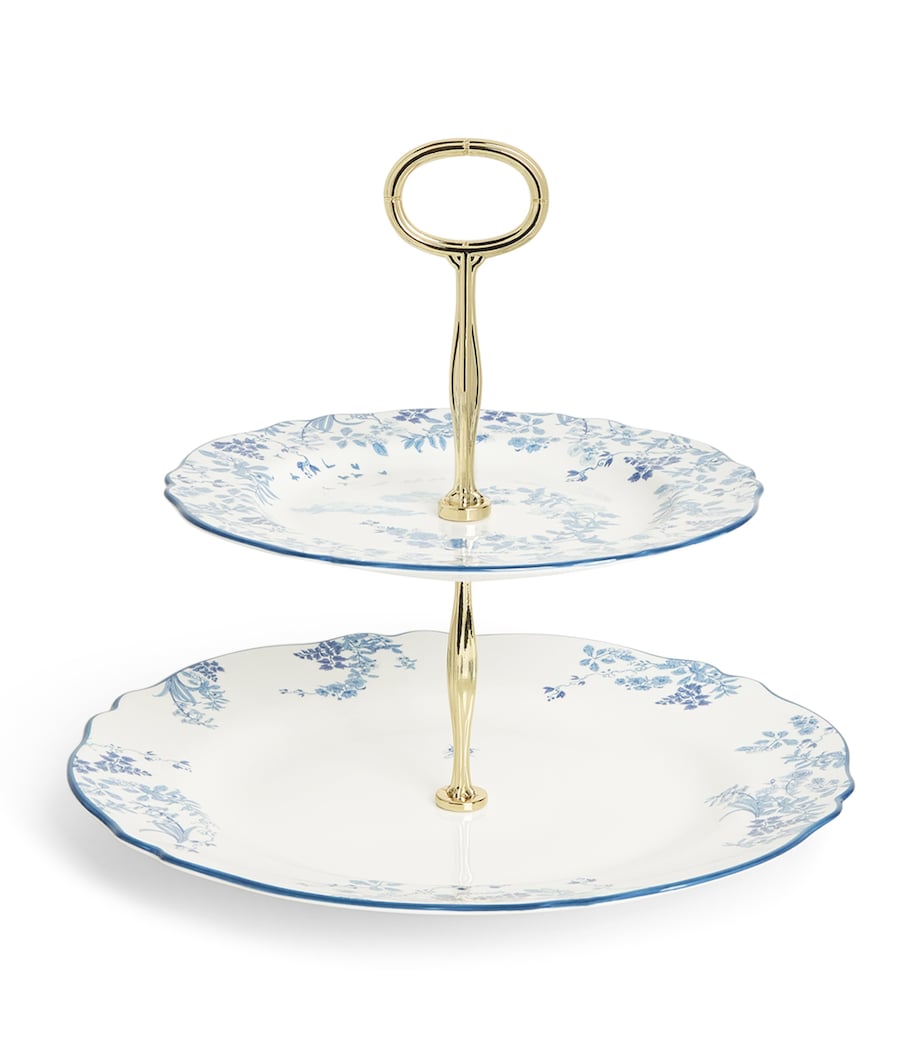 Bone China Toile Two-Tier Cake Stand BLUE Image 1
