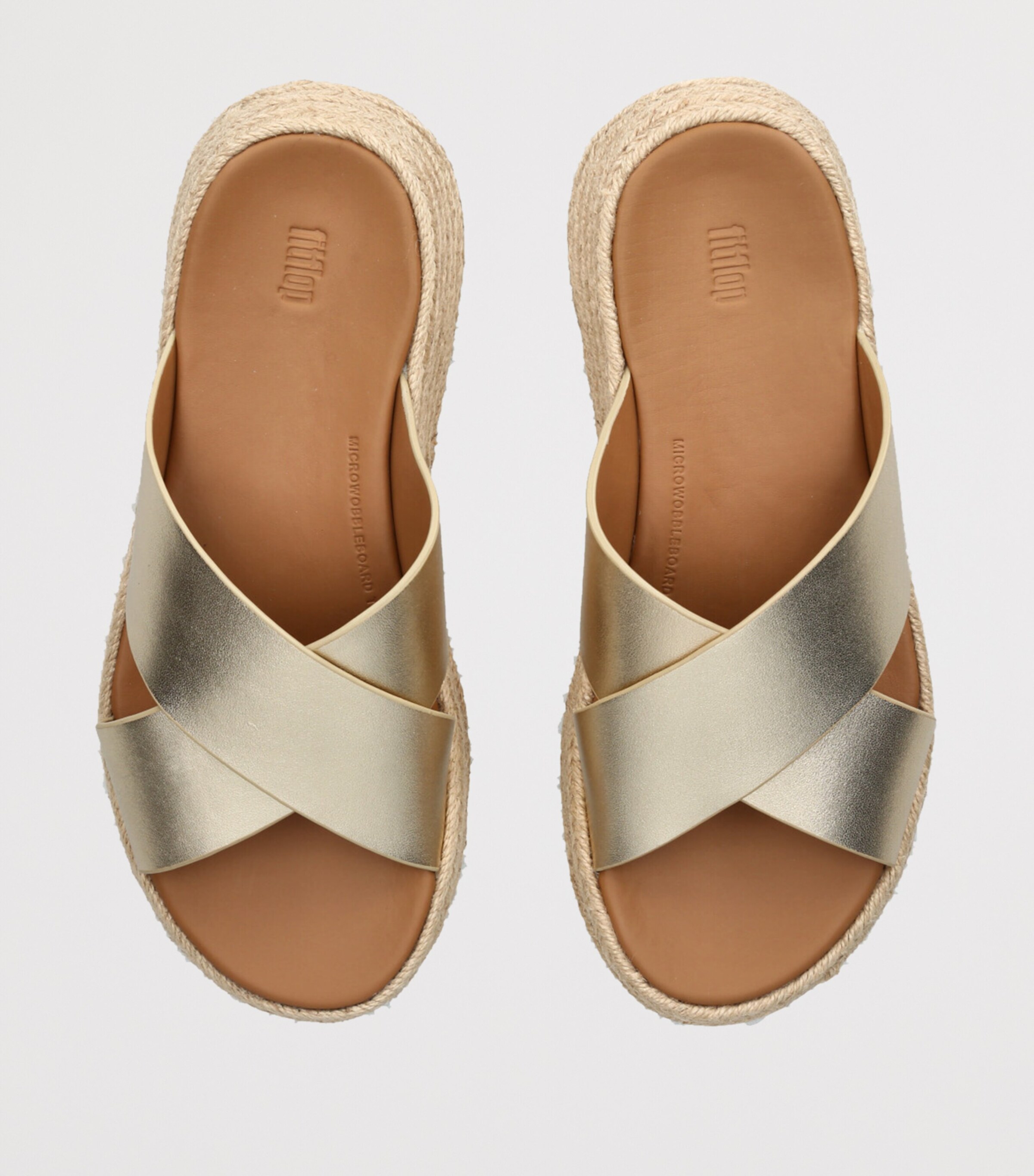 FitFlop Leather F-Mode Flatform Slides Gold Image 4