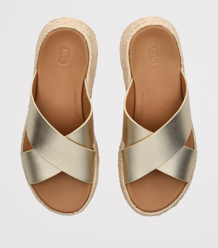 FitFlop Leather F-Mode Flatform Slides Gold Image 4