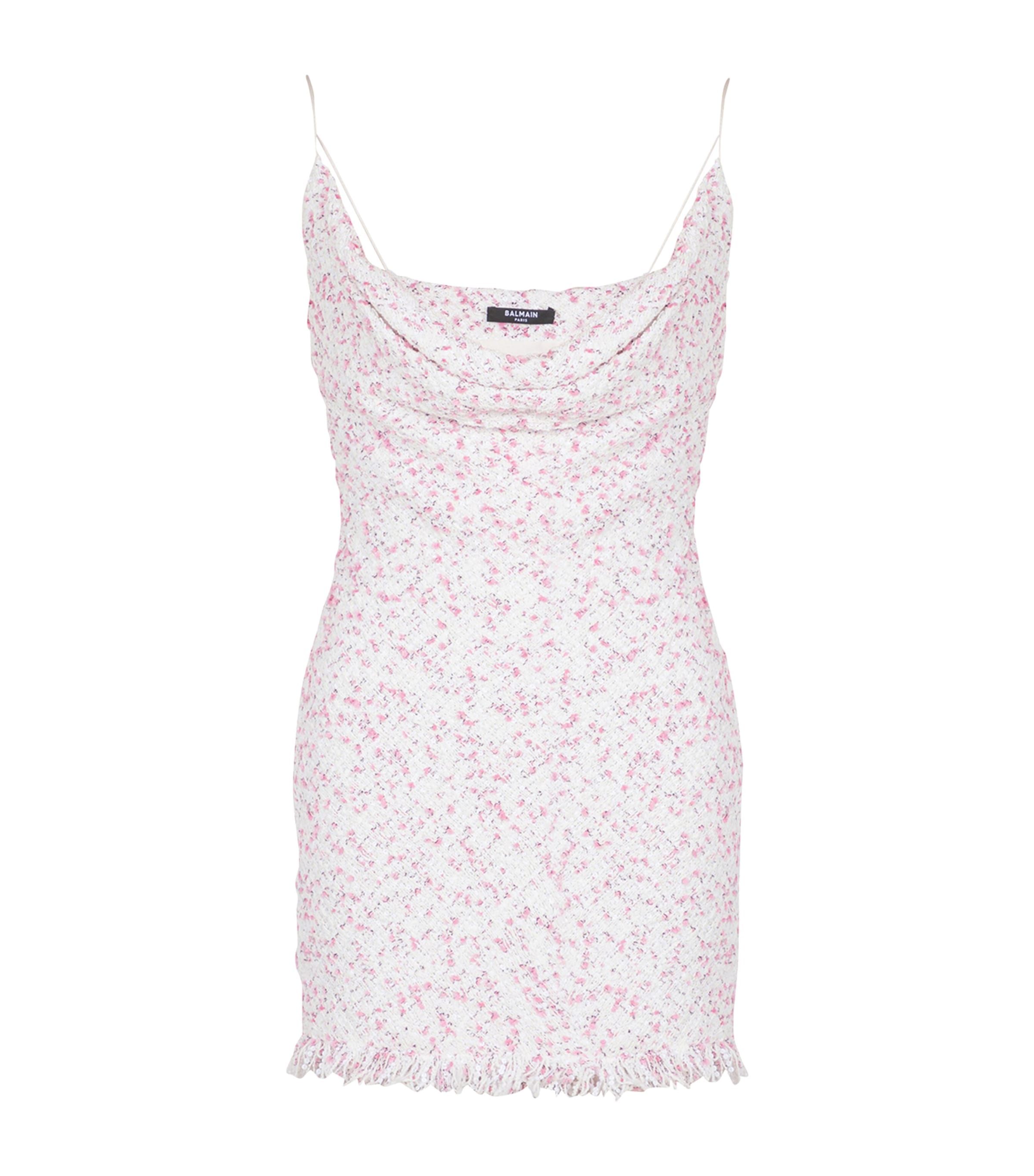 Balmain Tweed Cowl-neck Mini Dress In White