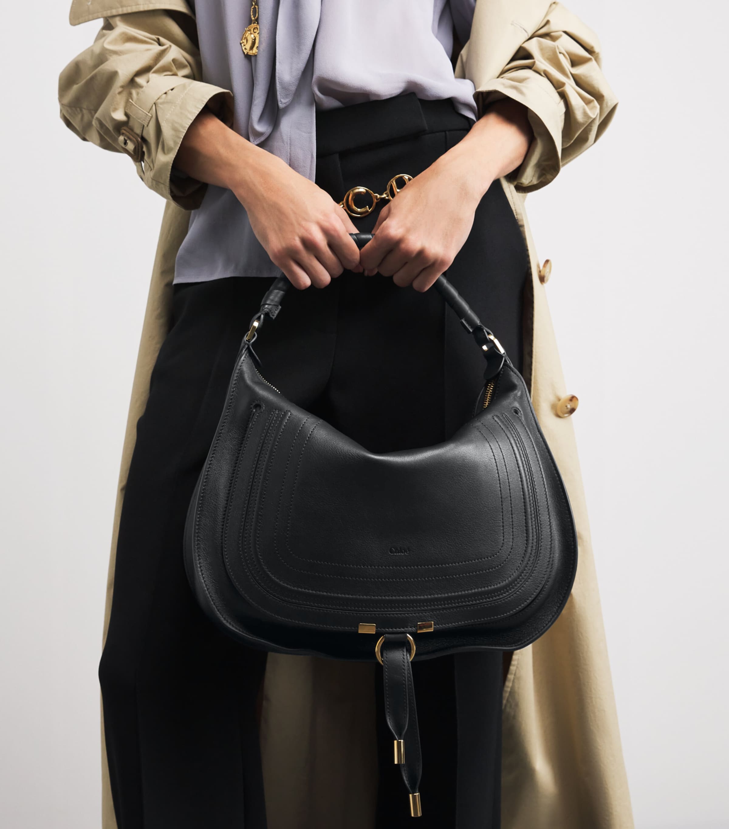 Chloé Black Small Leather Marcie Shoulder Bag | Harrods US