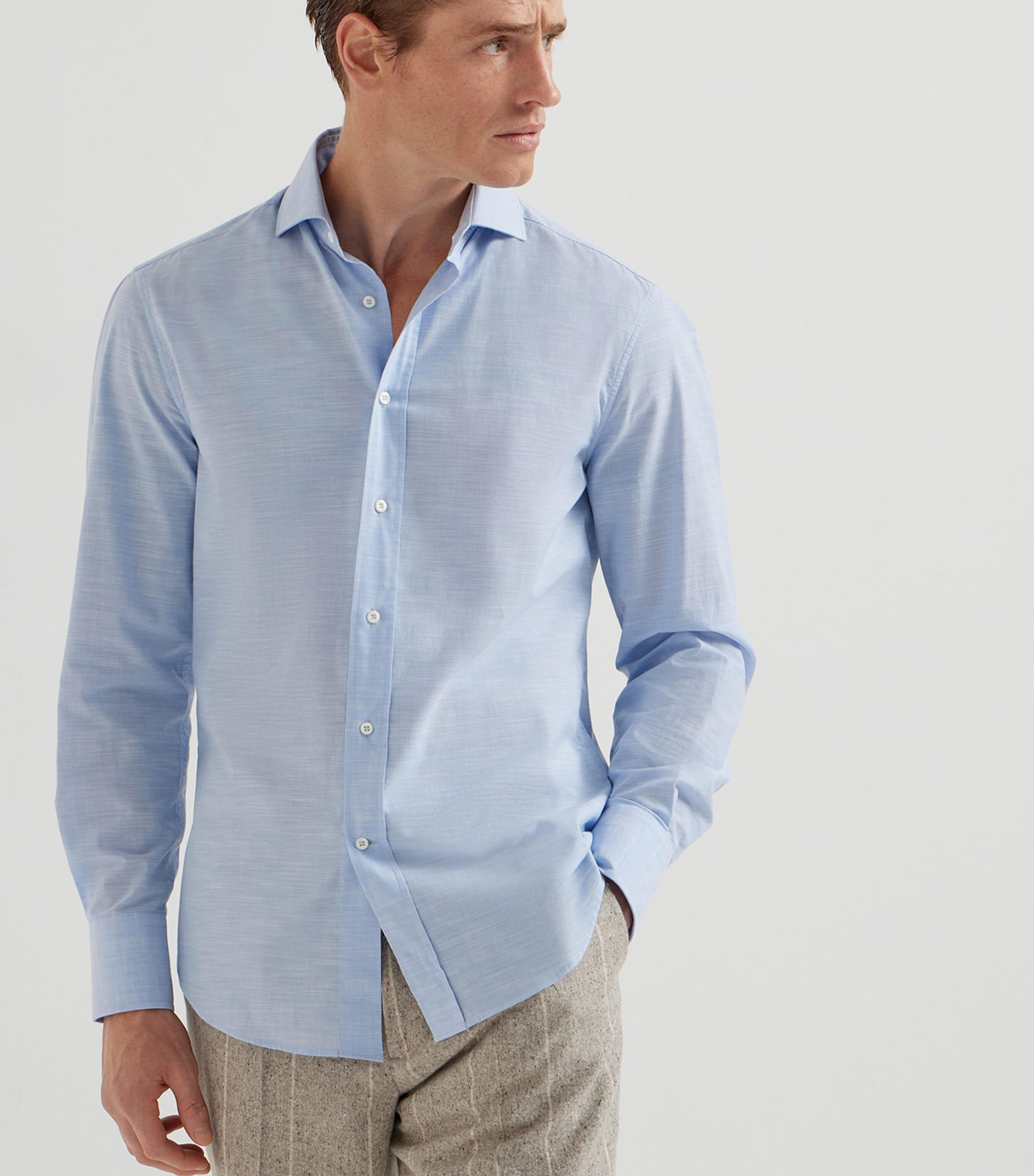 Brunello Cucinelli Blue Cotton Oxford Slim-Fit Shirt | Harrods UK