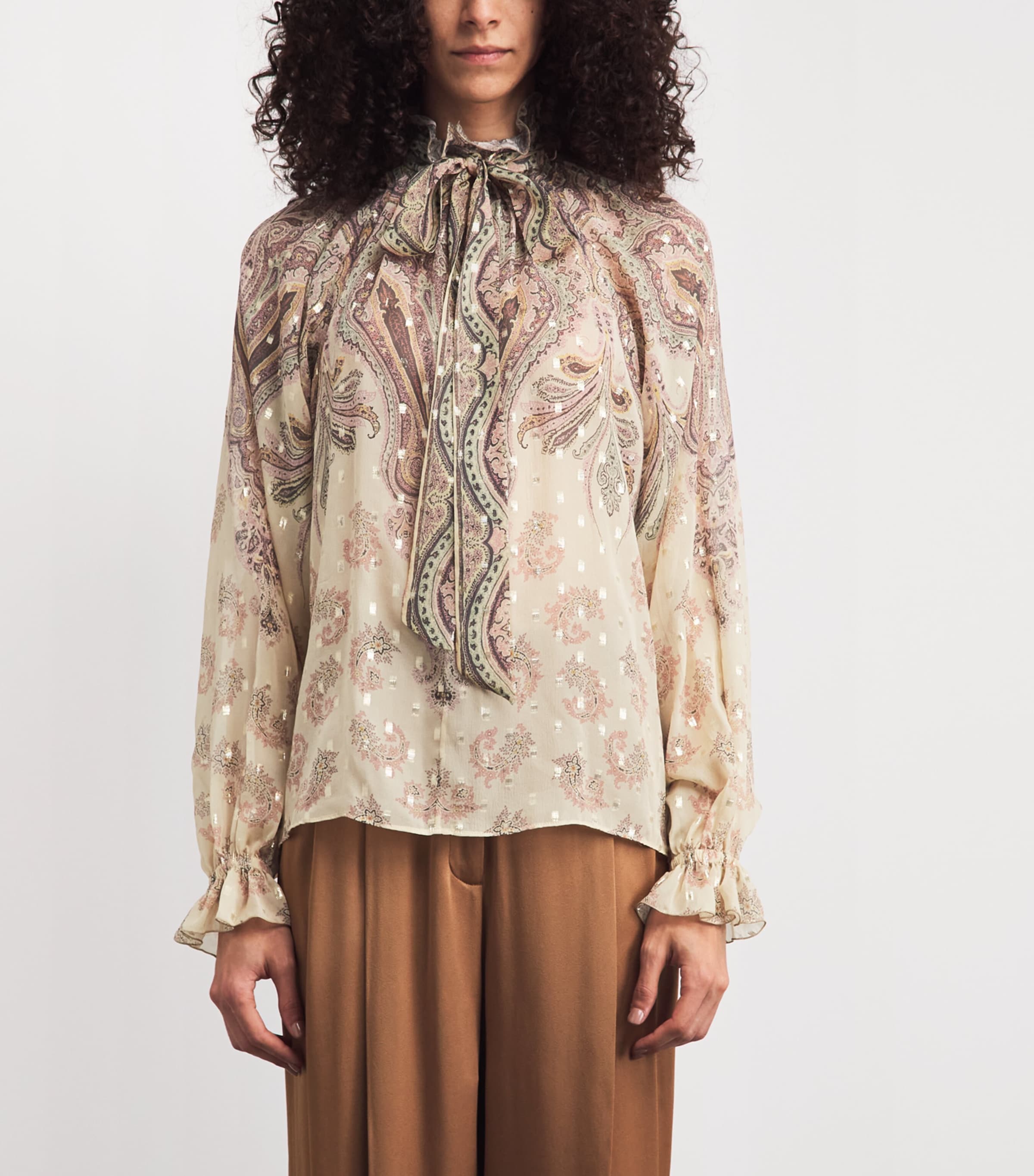 Etro Womens Silk-Blend Printed Blouse Prnt/beig Base Image 4