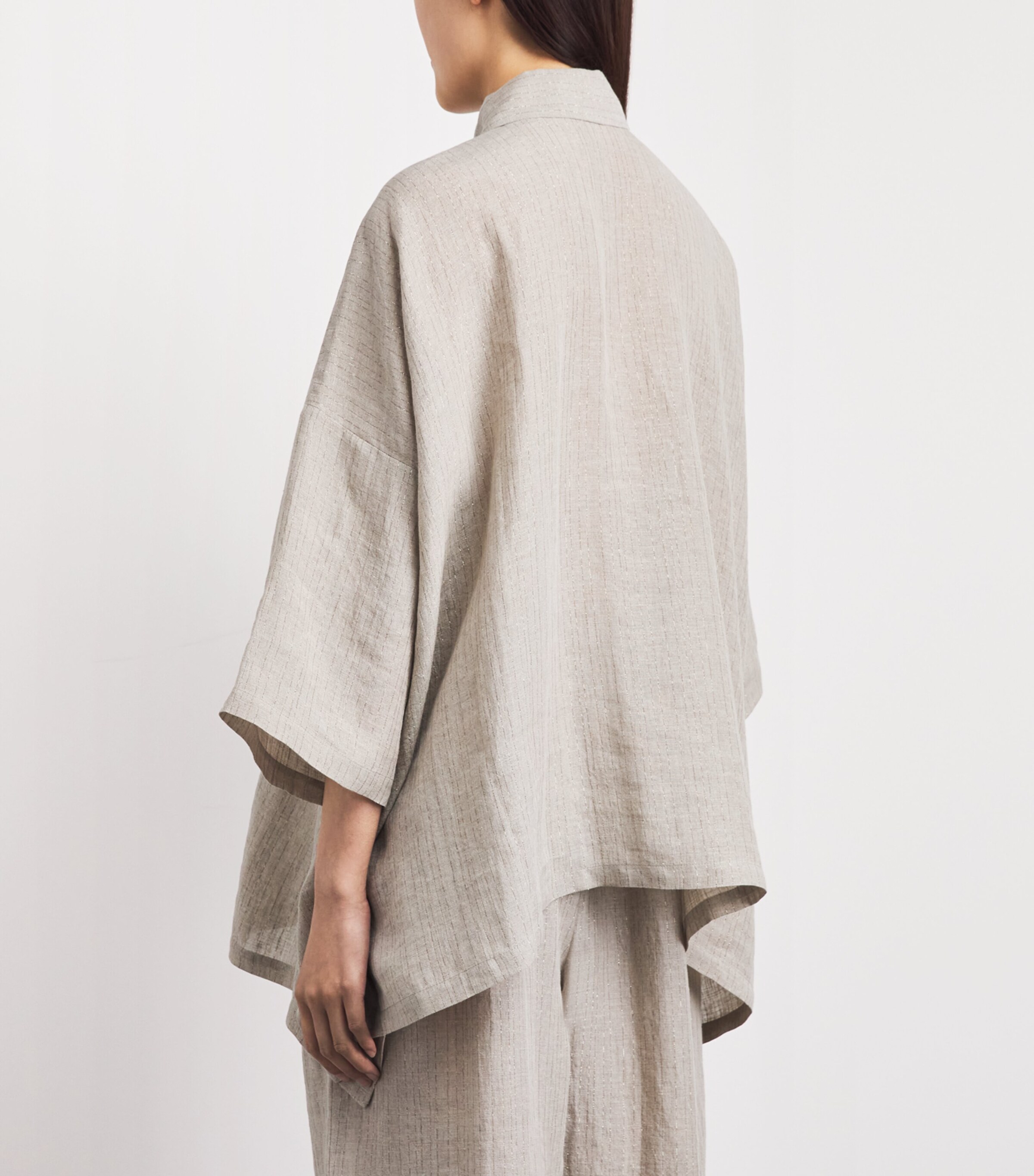 Eskandar Womens Linen-Blend Stripe Shirt Natural Image 5