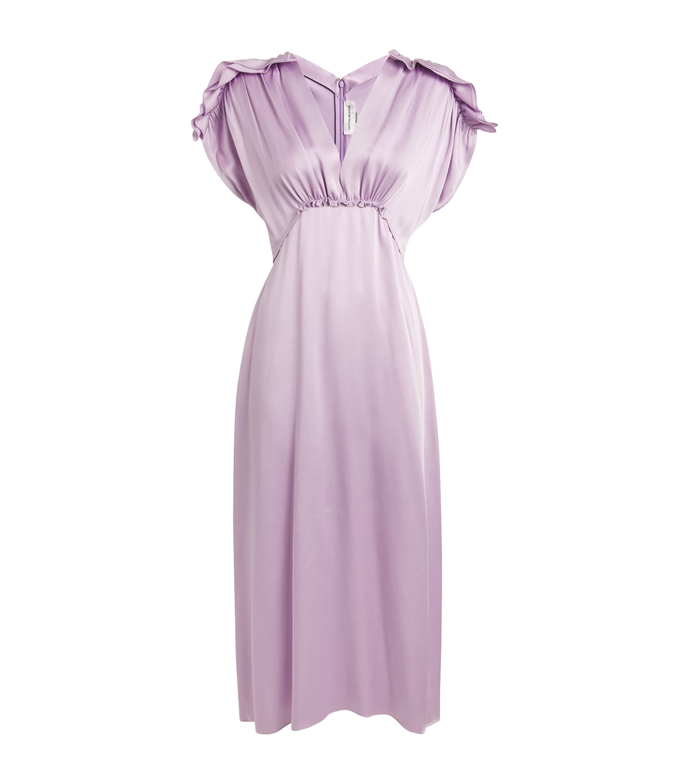 Shop Victoria Beckham Ruffled V-neck Midi Dress In Purple