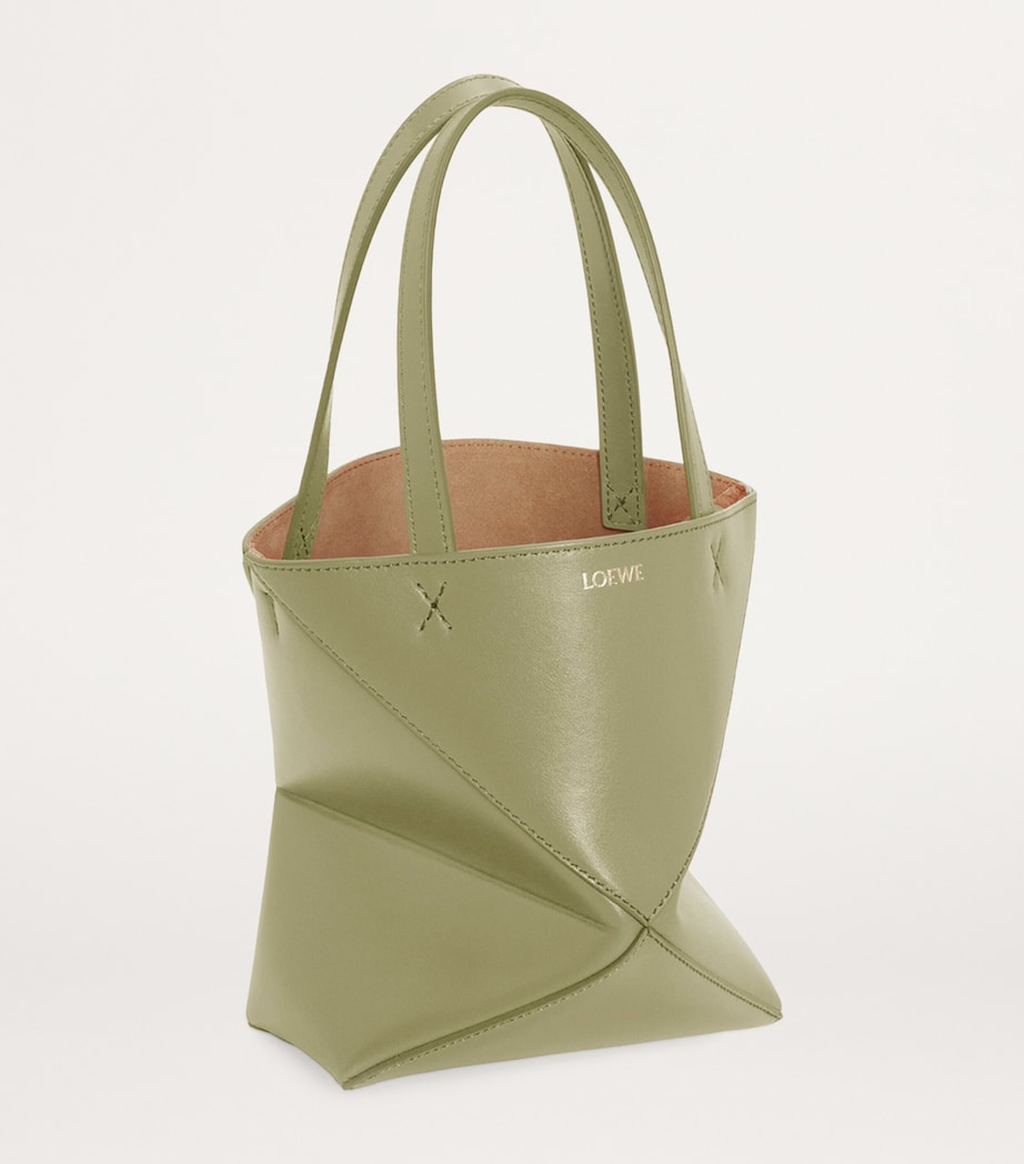 Mini Leather Puzzle Fold Tote Bag EUCALYPTUS GREEN Image 2