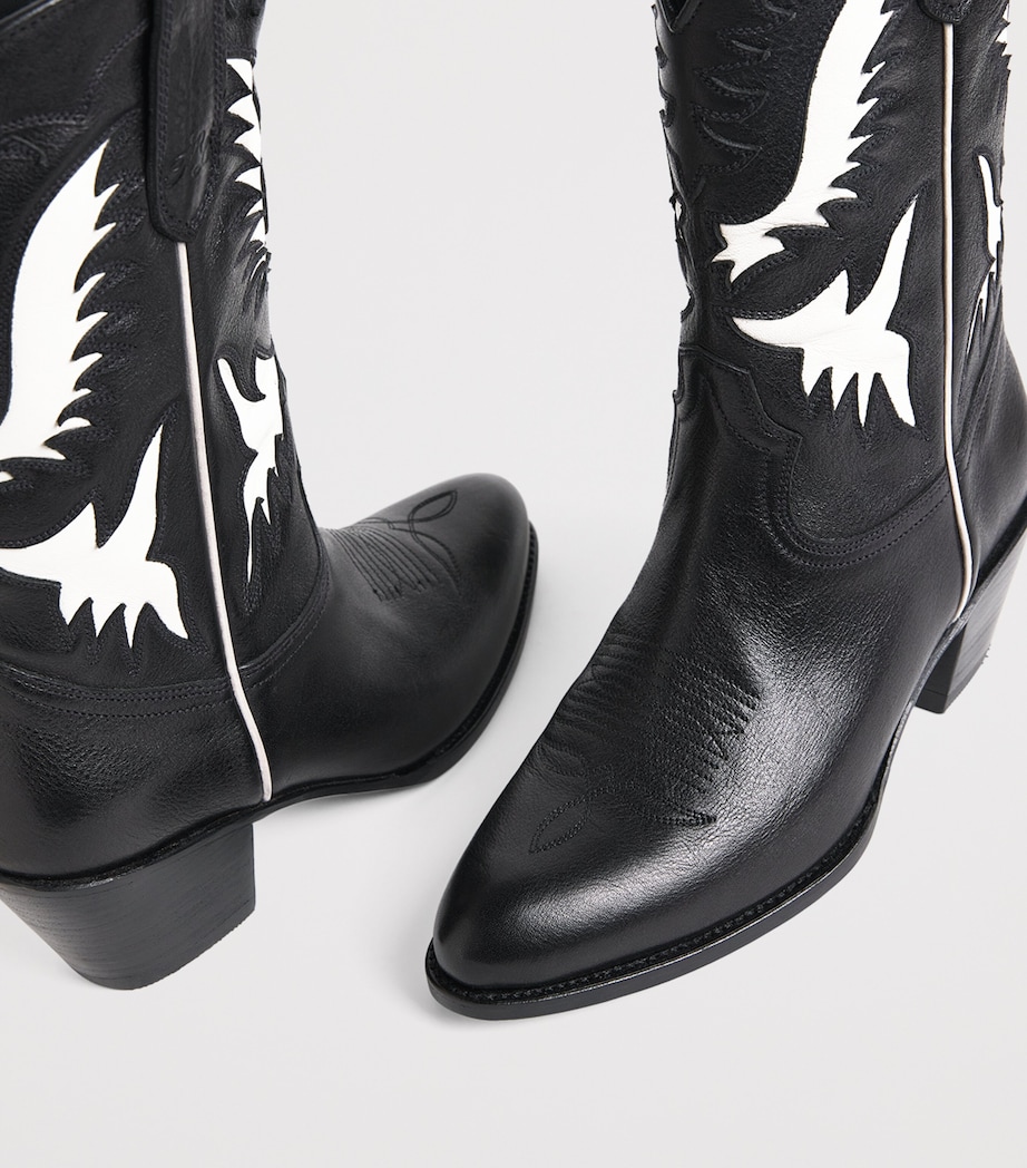 Leather Western Cowboy Boots 60 BLACK/CREAM Image 5