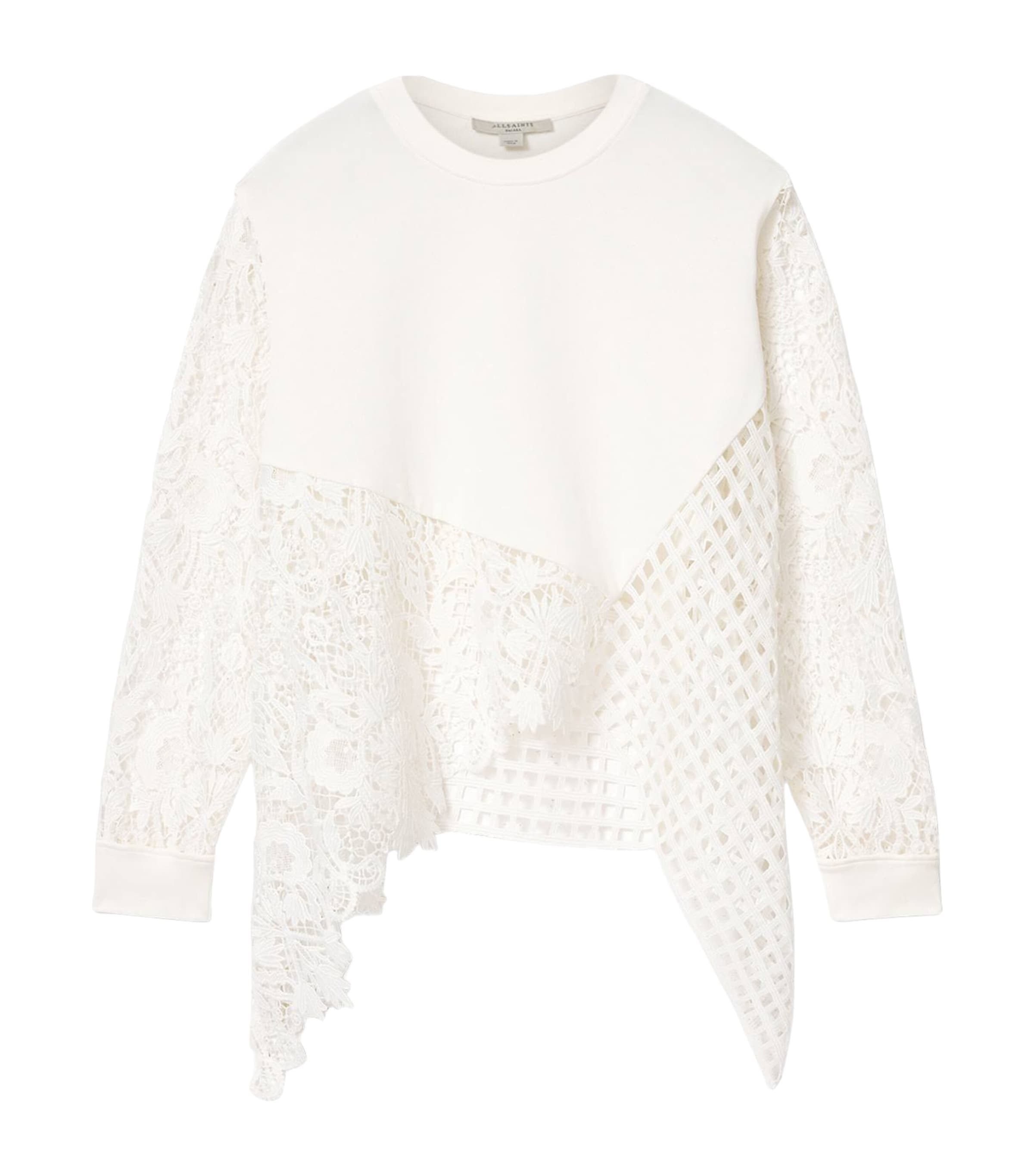 AllSaints Womens Organic Cotton Lace-Panel Malorie Sweatshirt White Image 1