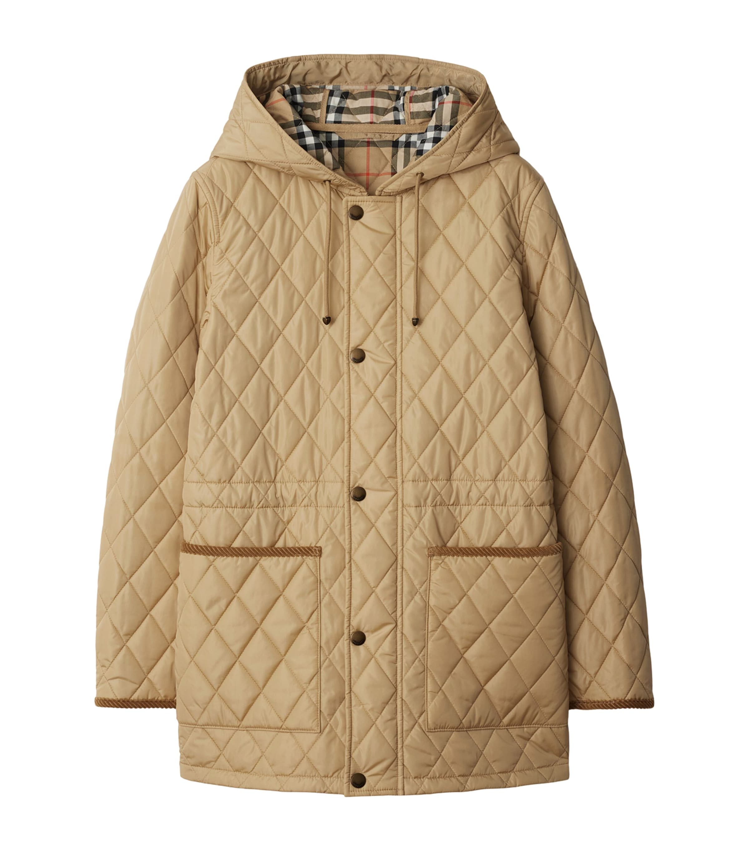 Burberry Quilted Hooded Jacket With Classic Check Interior In Brown