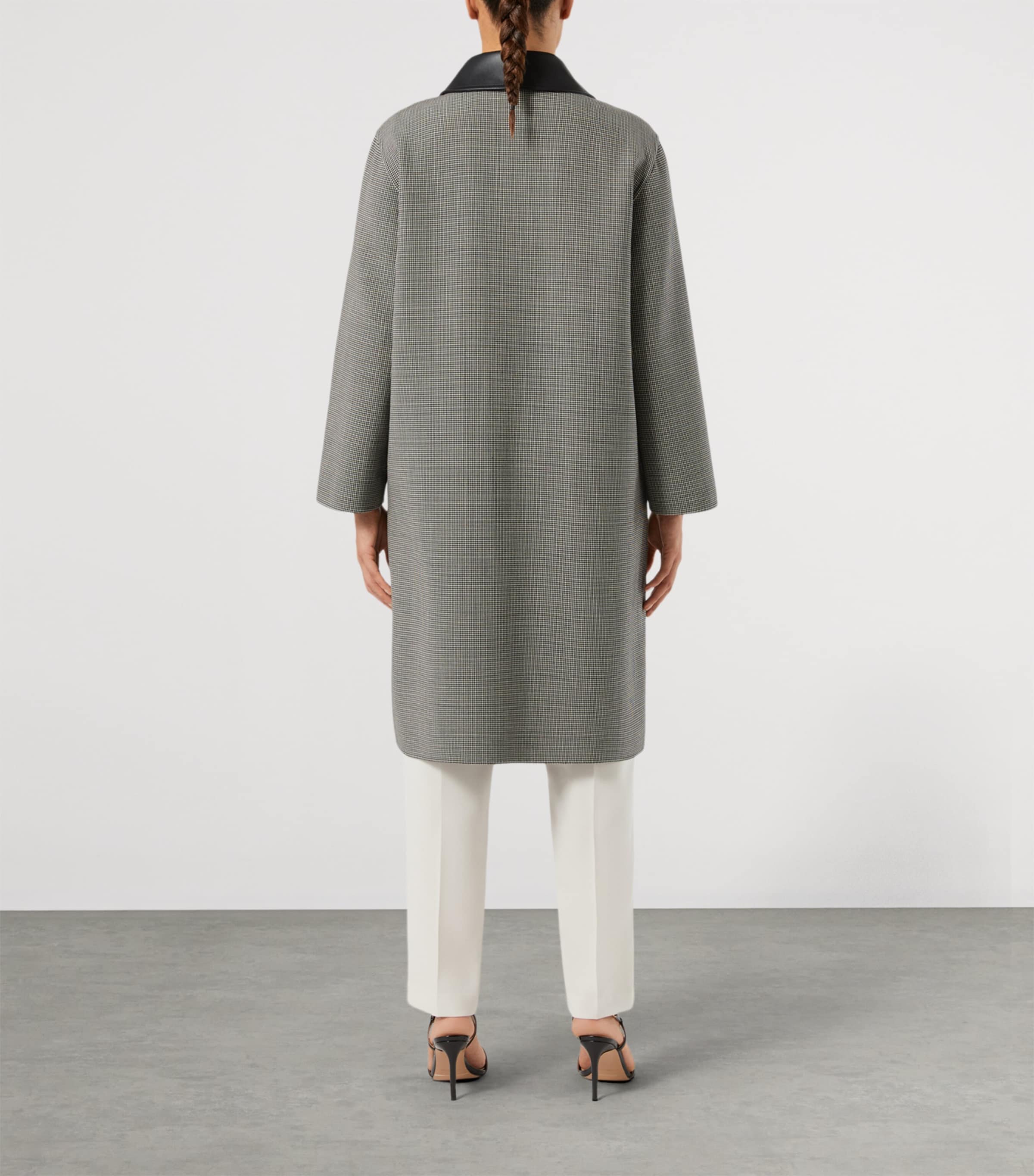 Marina Rinaldi Womens Leather-Collar Houndstooth Coat White Black Image 4