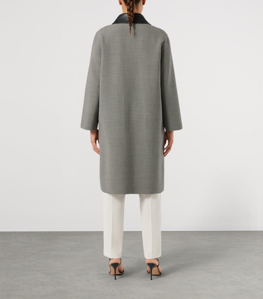 Marina Rinaldi Womens Leather-Collar Houndstooth Coat White Black Image 4