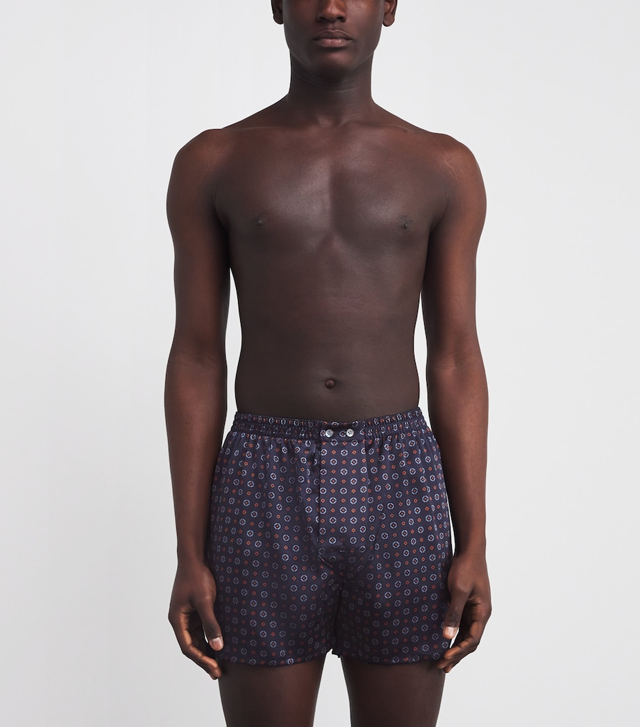 Silk Geo Print Traditional Boxer Shorts 127NAV Image 2