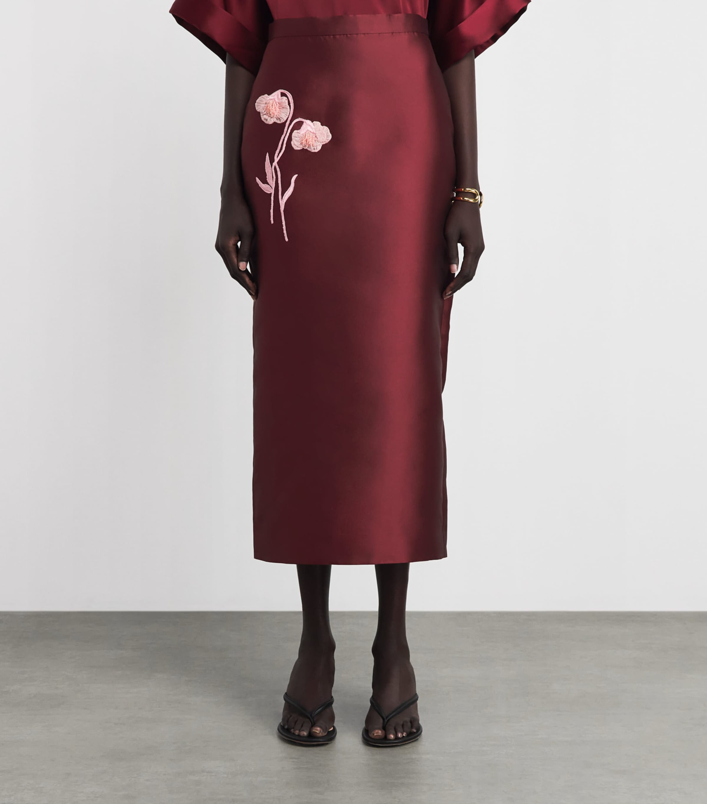 Erdem Womens Mikado Embroidered Midi Skirt Bordeaux Image 4