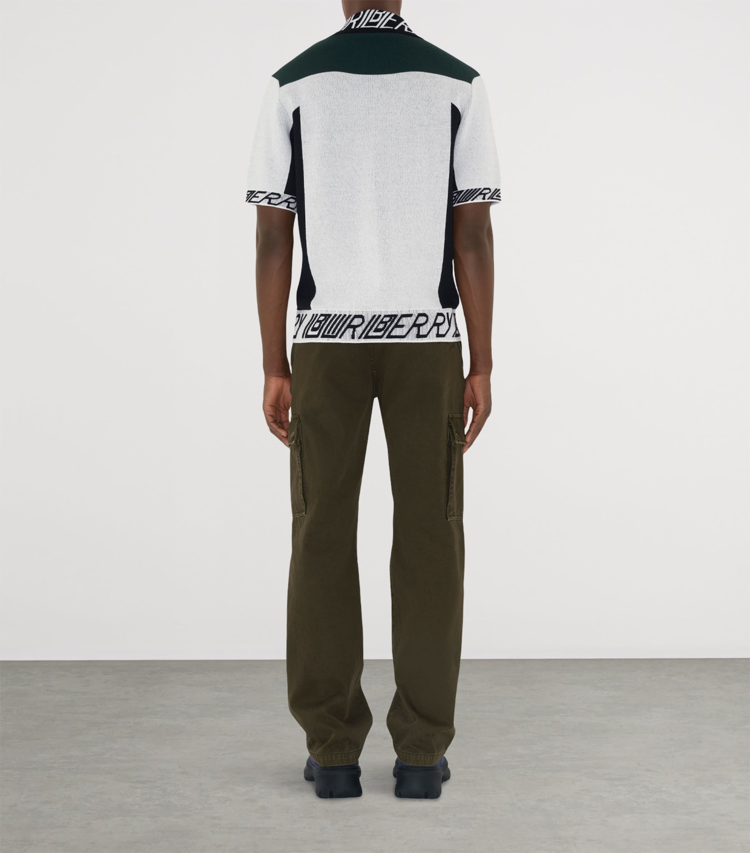 Wool Colour-Block Polo Shirt WHITE/BLACK/GREEN Image 4