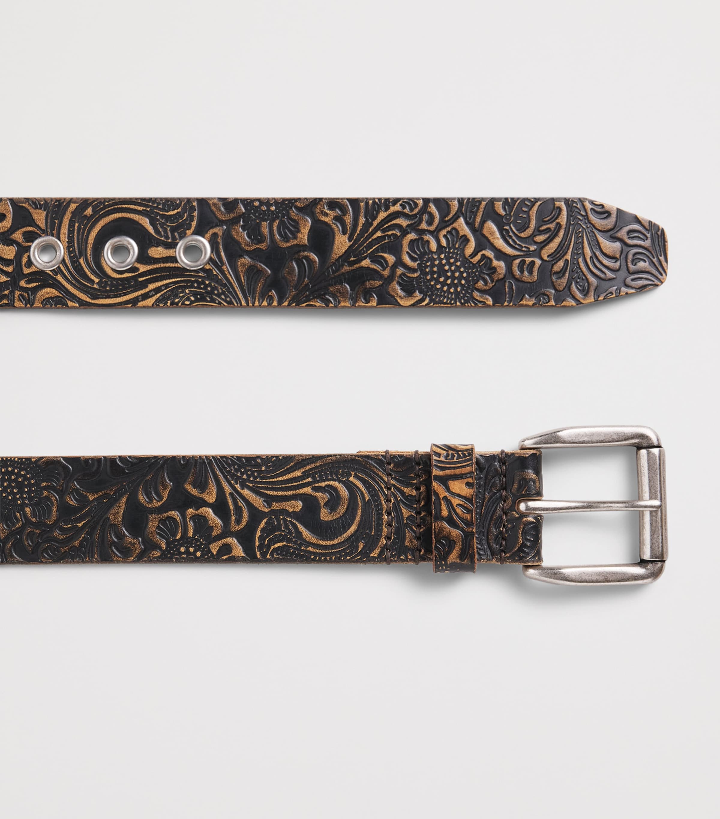 Our Legacy Black Leather Engraved Paisley Belt | Harrods ID