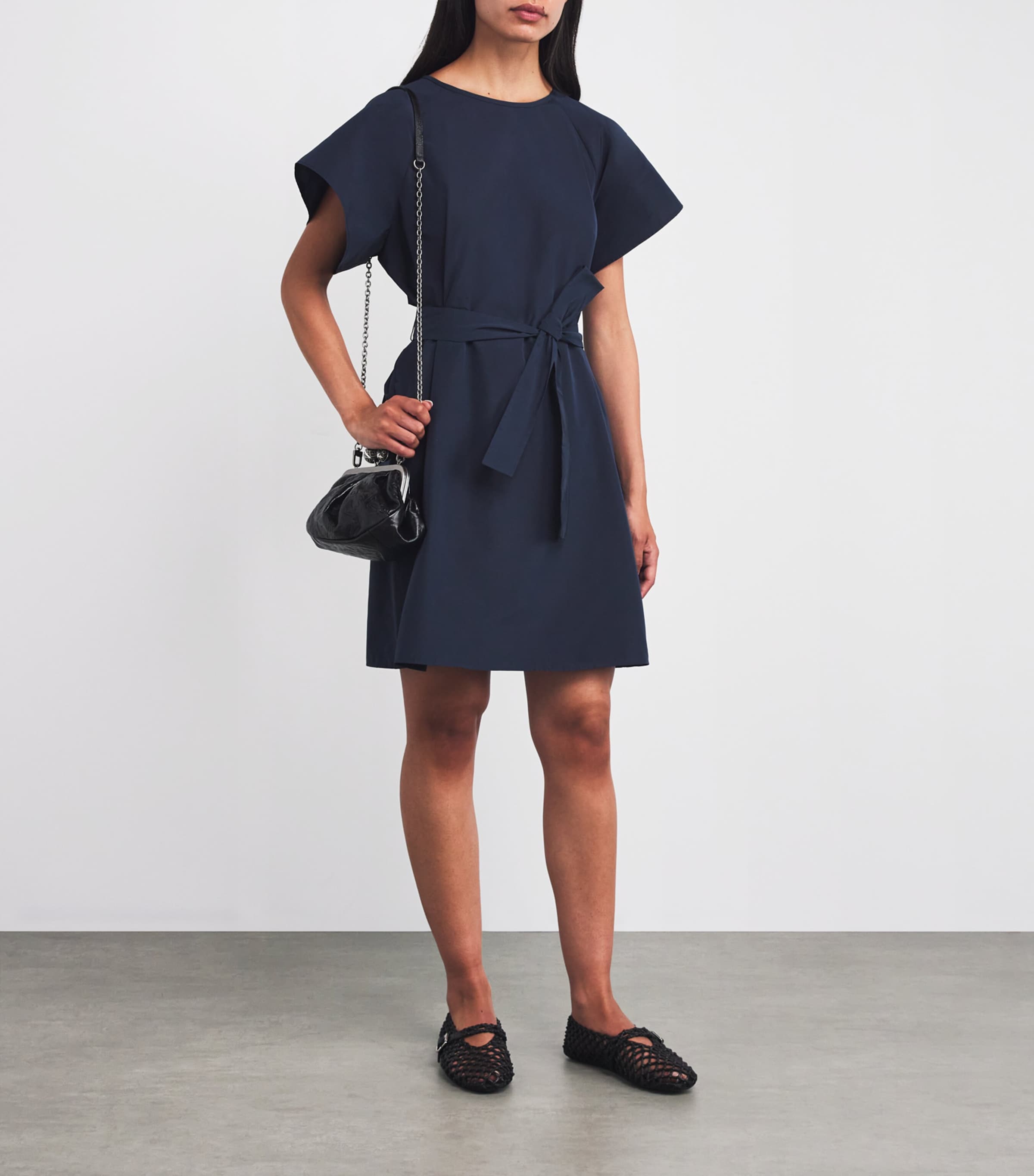 Taffeta Belted Mini Dress NAVY Image 2