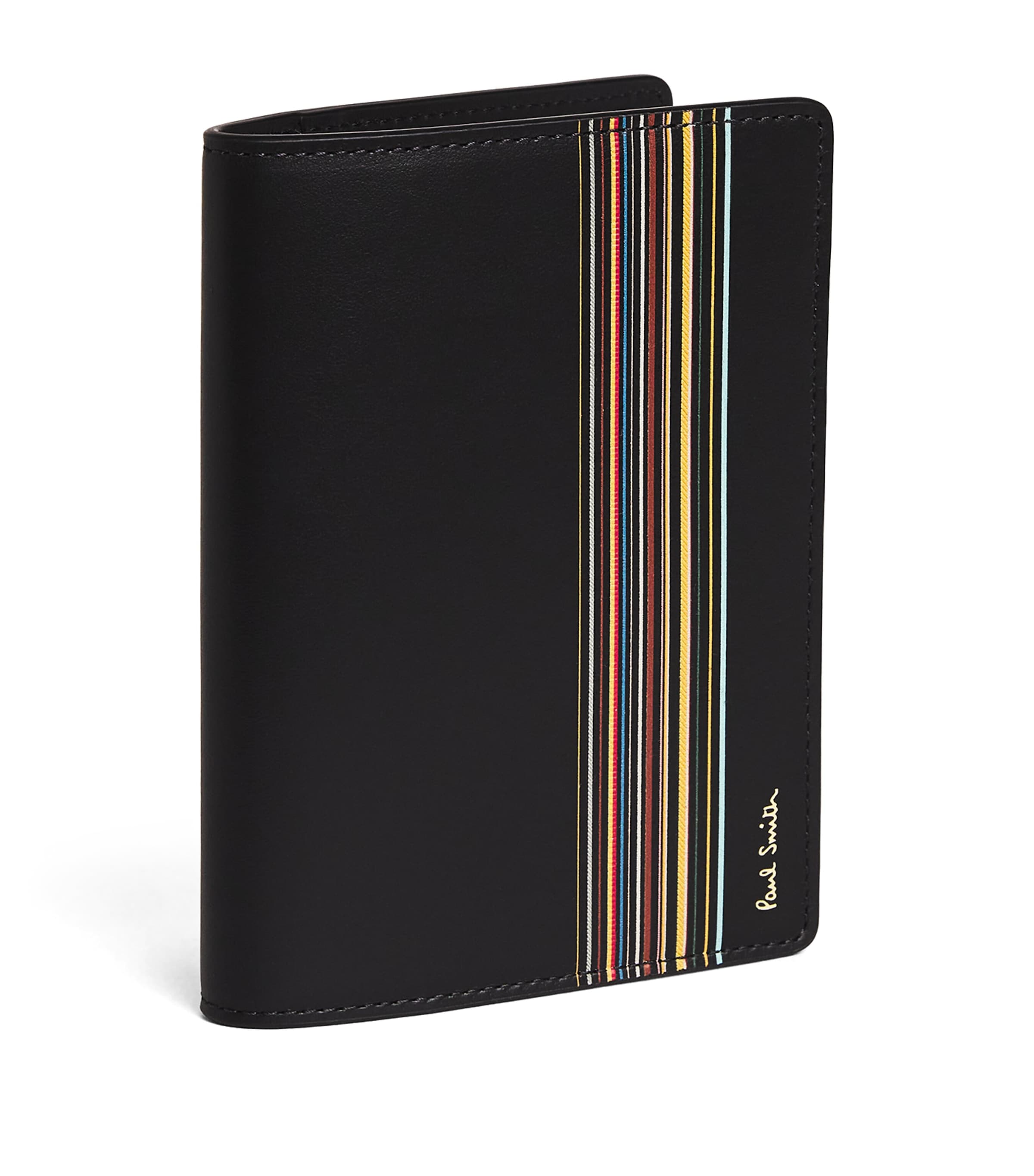 Shop Paul Smith Leather Stripe Passport Cover In Black