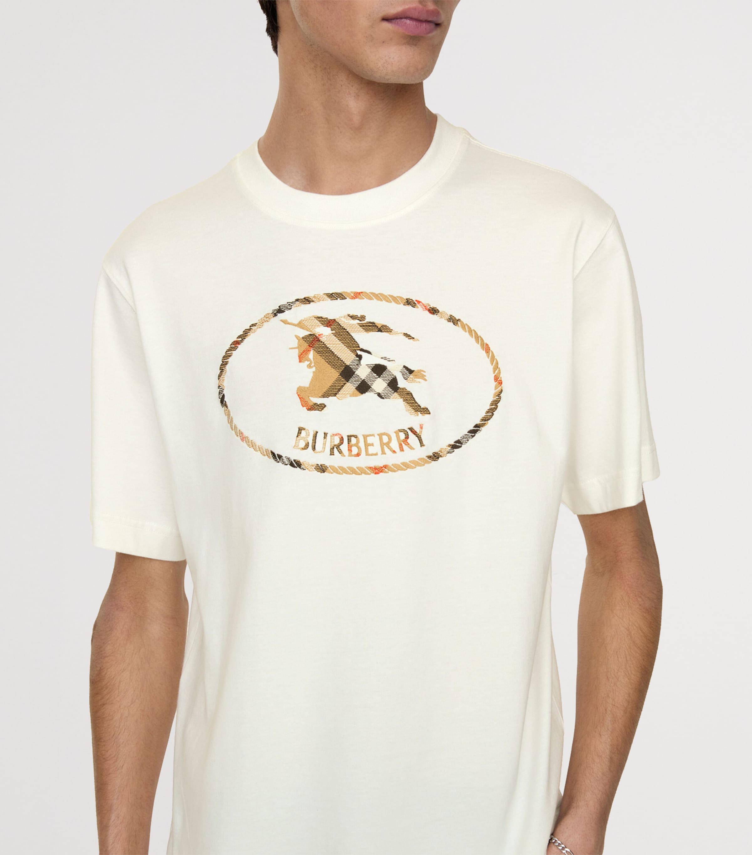 Burberry Mens Check EKD Embroidered T-Shirt Chalk Image 3
