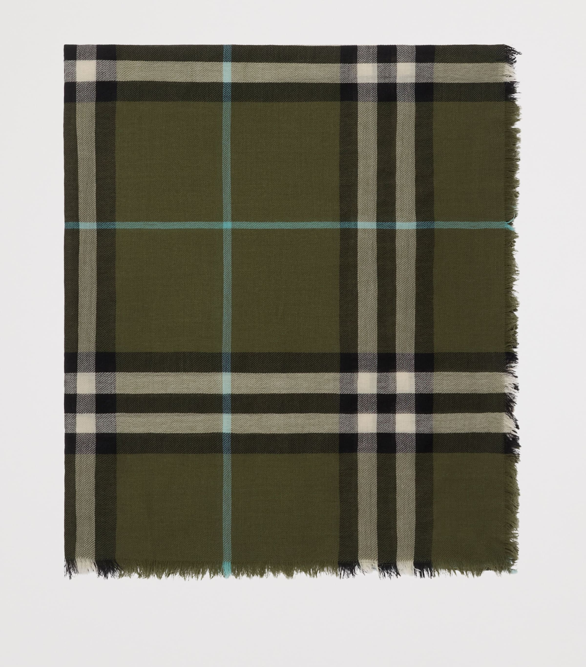 Wool Wide Check Scarf PEA GREEN Image 6