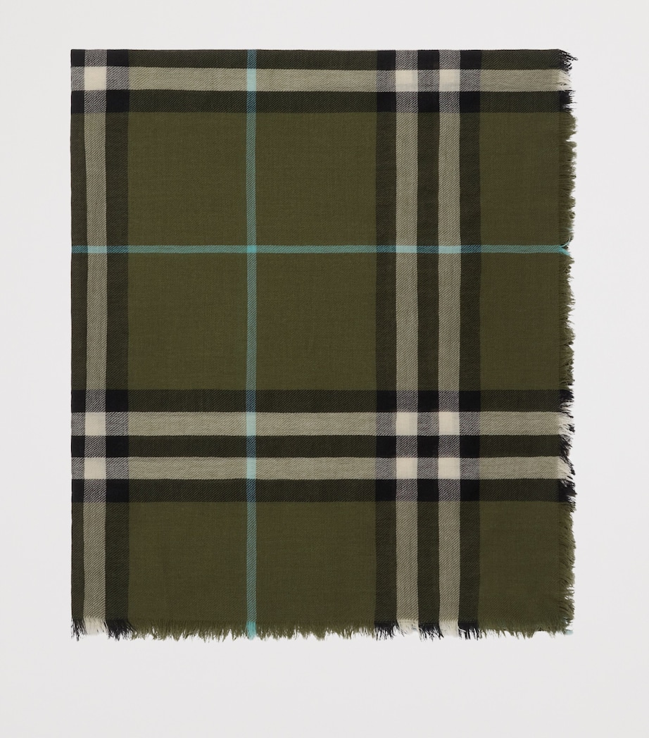 Wool Wide Check Scarf PEA GREEN Image 6