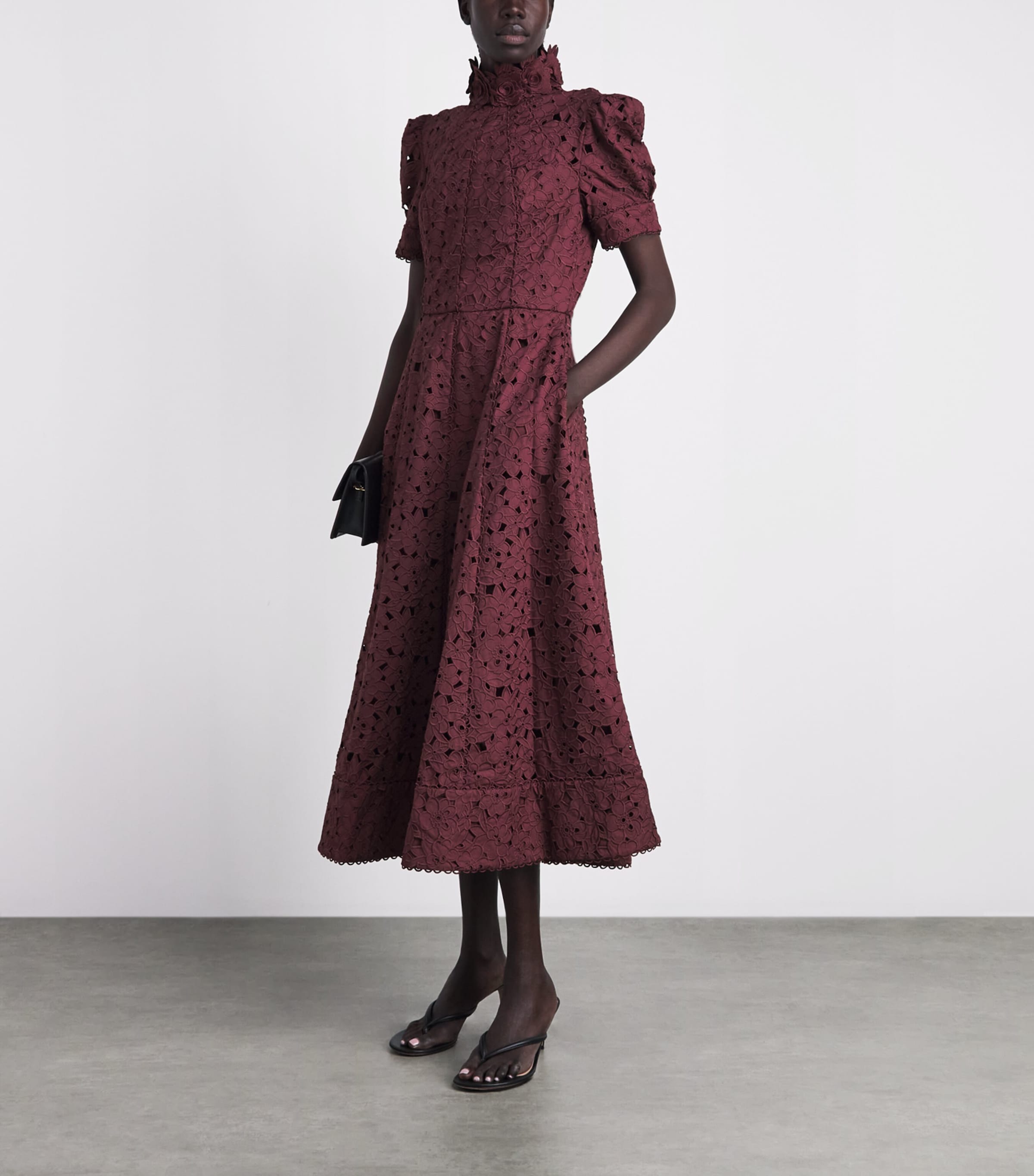Rebecca Vallance Womens Cotton Broderie Anglaise Kitsu Midi Dress Merlot Image 2