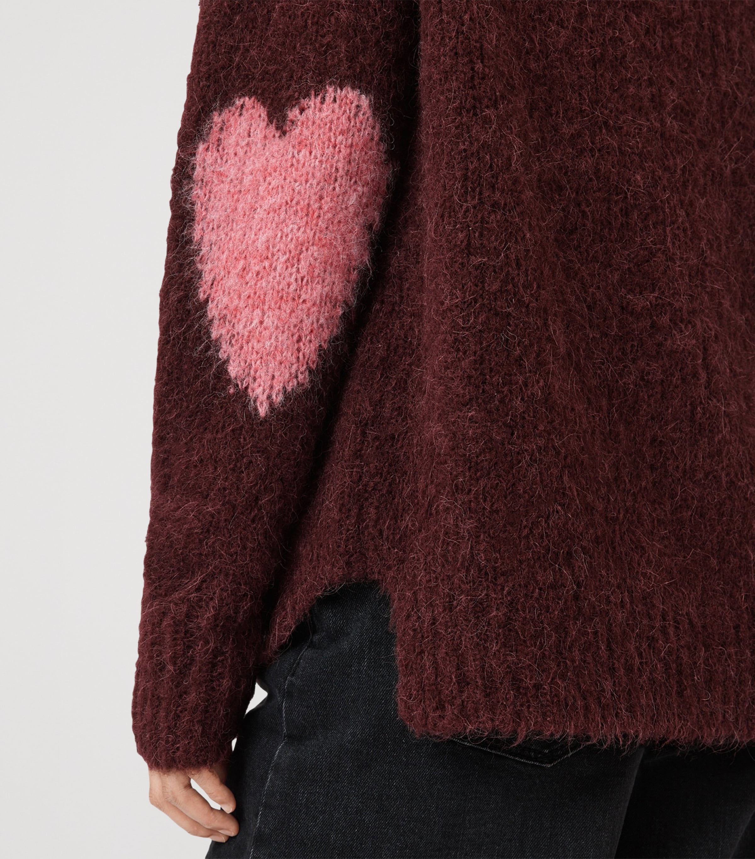Wool-Blend Luv Heart Crewneck Sweater OXBLOOD RED/PINK Image 7