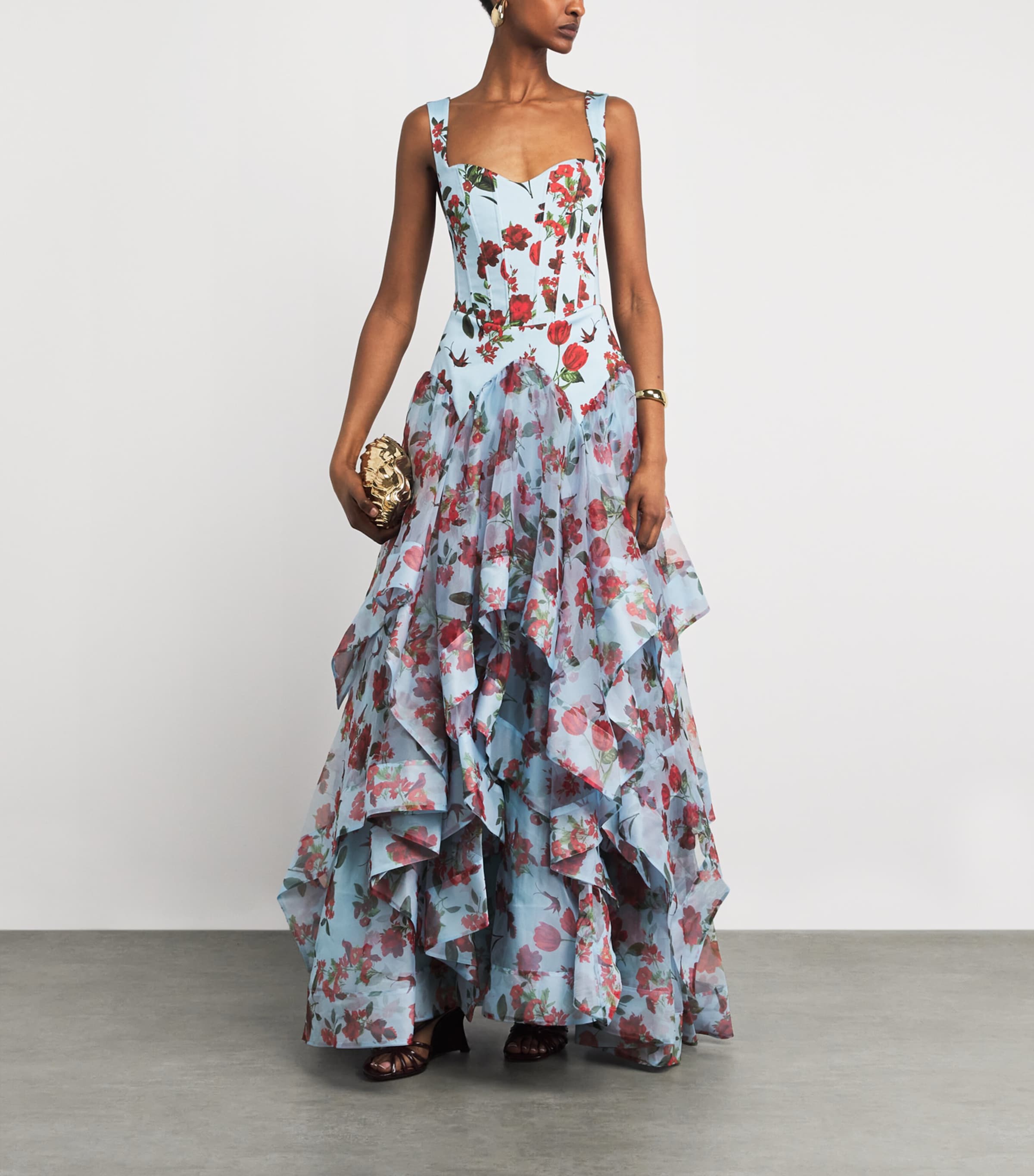 Alice+Olivia Womens Floral Dorothea Gown Amrcn Bty Crlna Blue Image 2