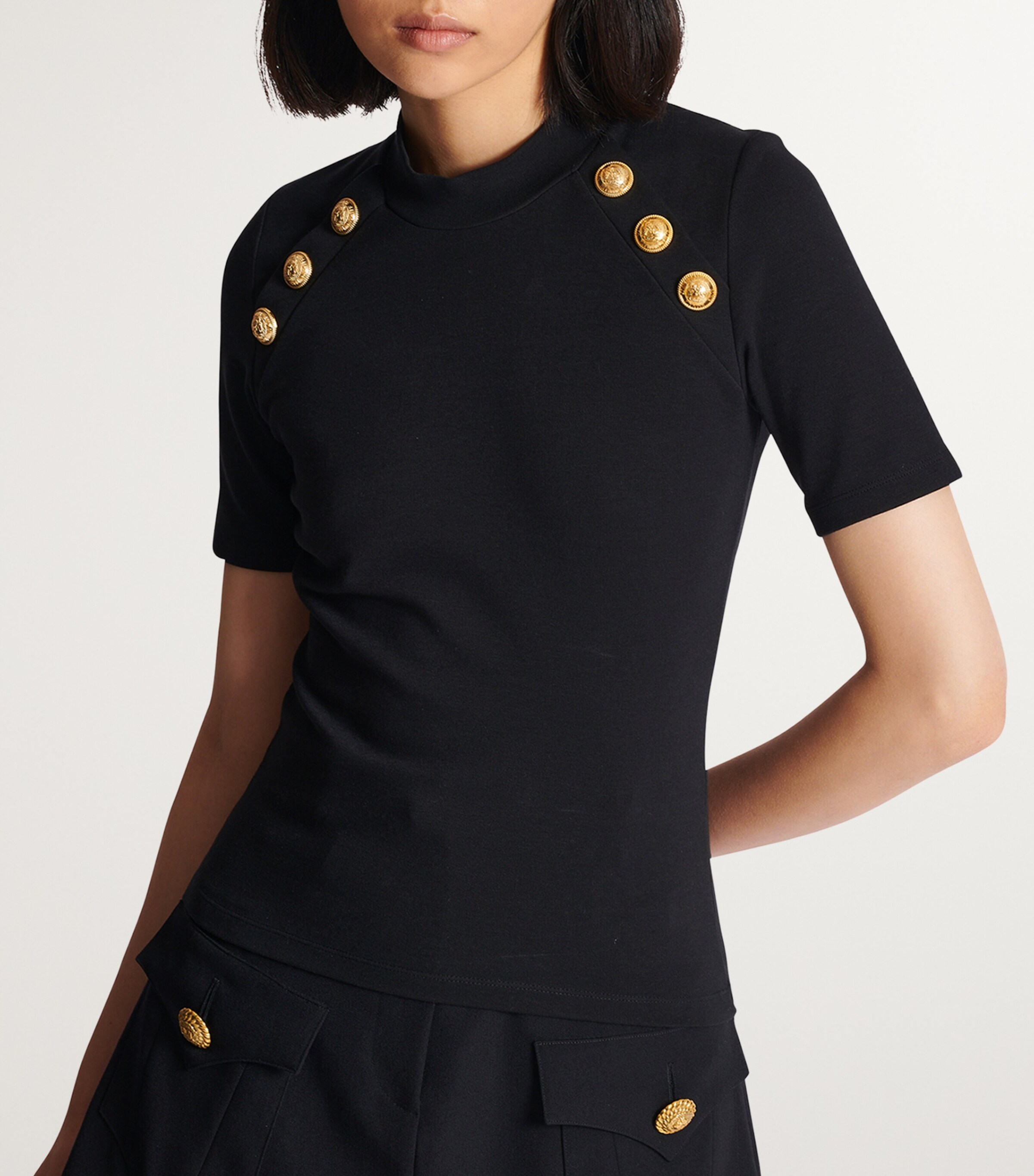 Jersey Button-Detail T-Shirt 0PA NOIR Image 4