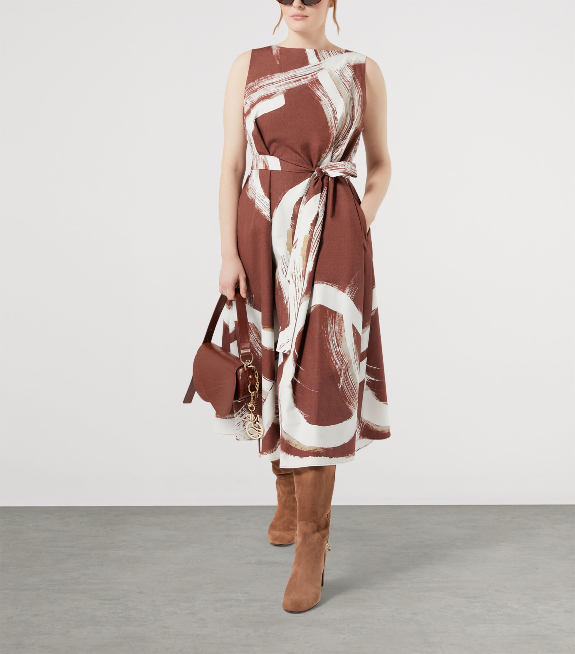 Marina Rinaldi Womens Cotton Watercolour Midi Dress Brick Red Image 2