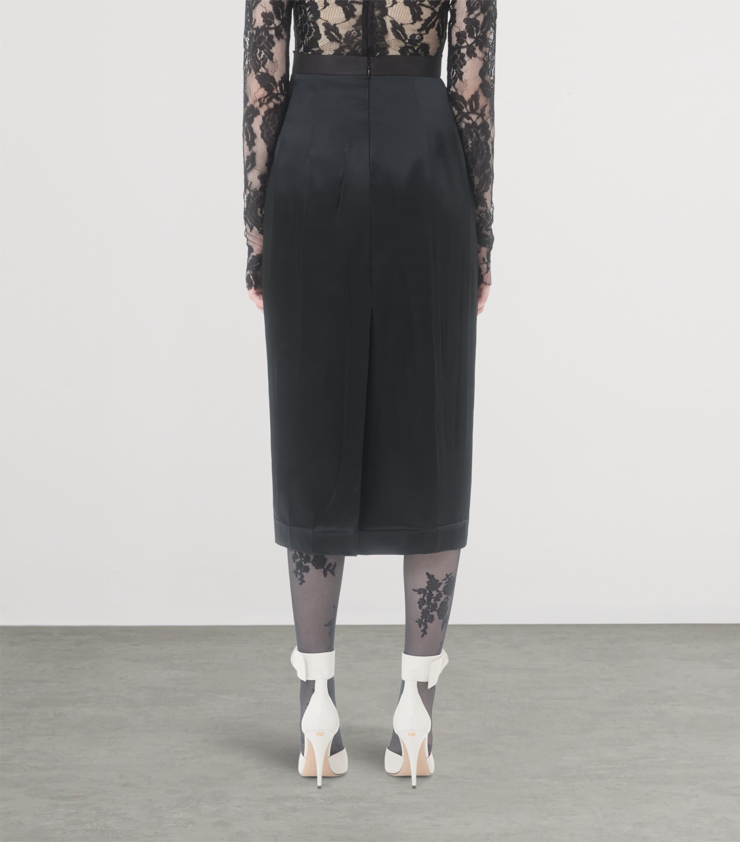 Satin Bow-Detail Midi Skirt 0NO Image 6