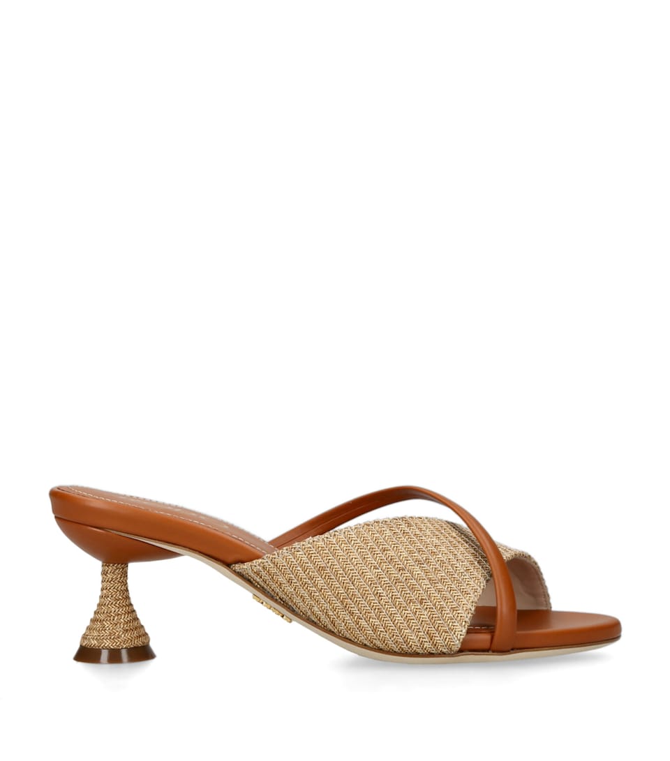 Rodo Leather-Woven Mabella Heeled Mules 55 Beige Comb