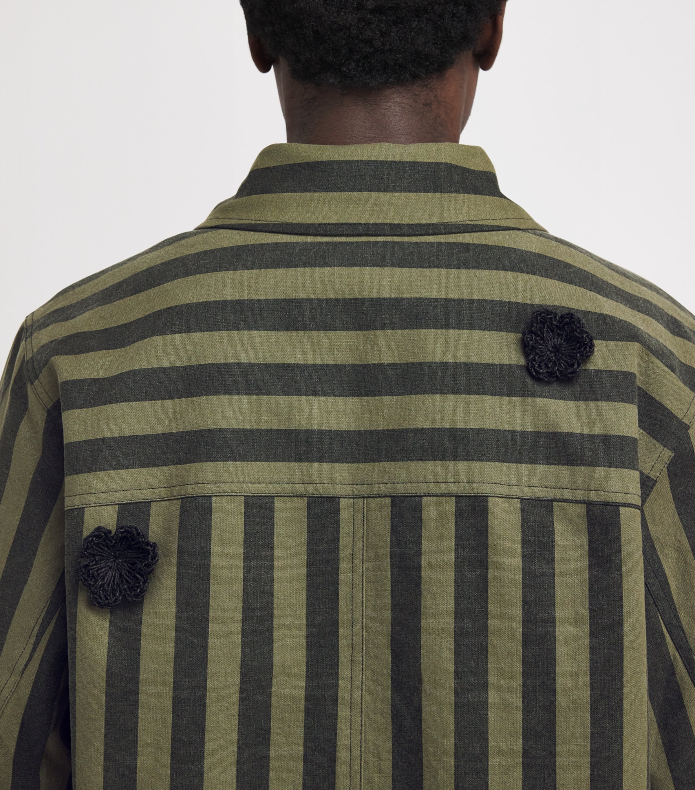 Stripe Daisy-Appliqué Overshirt GREEN / BLACK Image 6