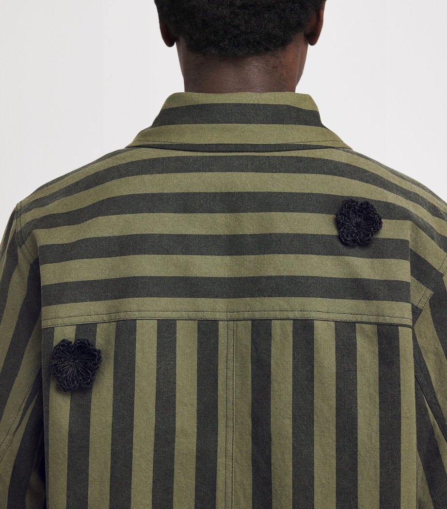 Stripe Daisy-Appliqué Overshirt GREEN / BLACK Image 6