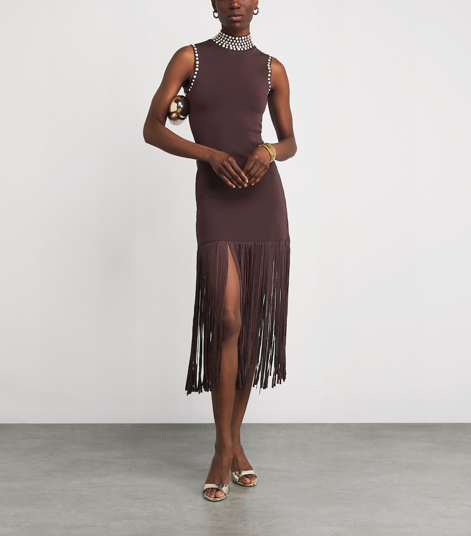 Embellished Fringe Midi Dress BROWN Image 2