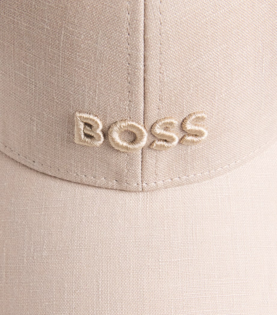 BOSS Linen Logo Baseball Cap Open Beige Image 4