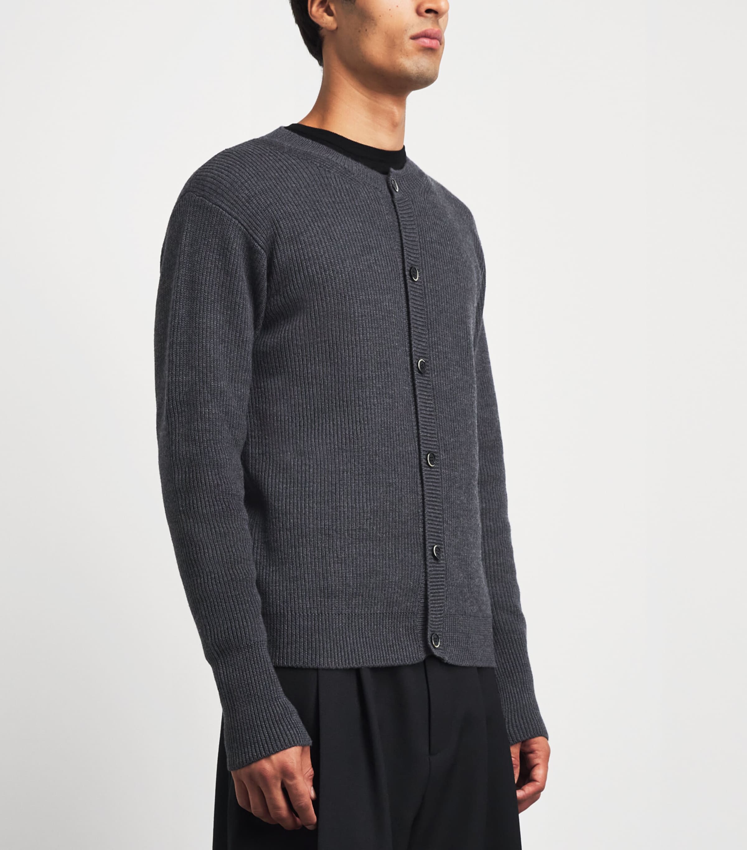 Barena Mens Virgin Wool Ribbed Cardigan Grigio Image 4