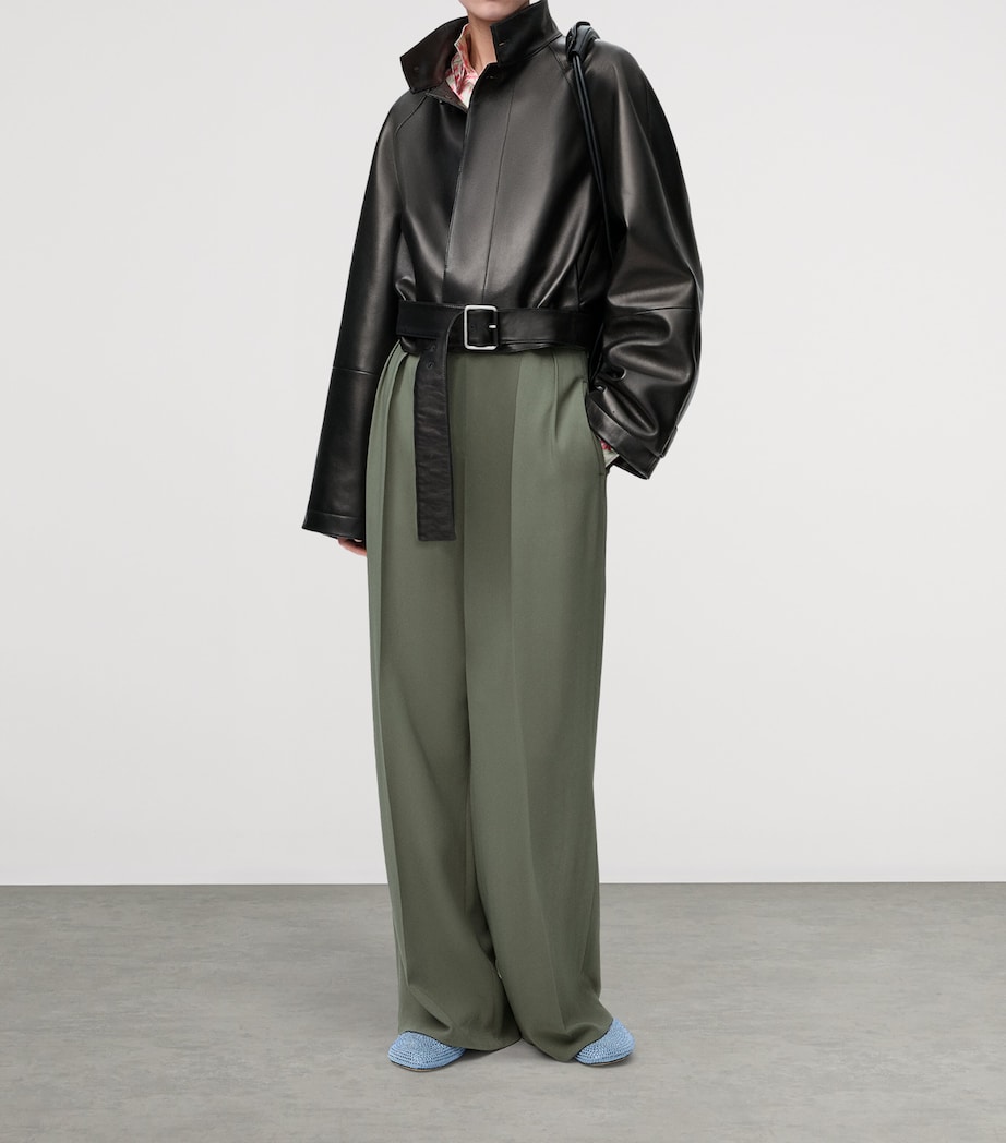 Lambskin Cropped Trench Coat BLACK Image 4