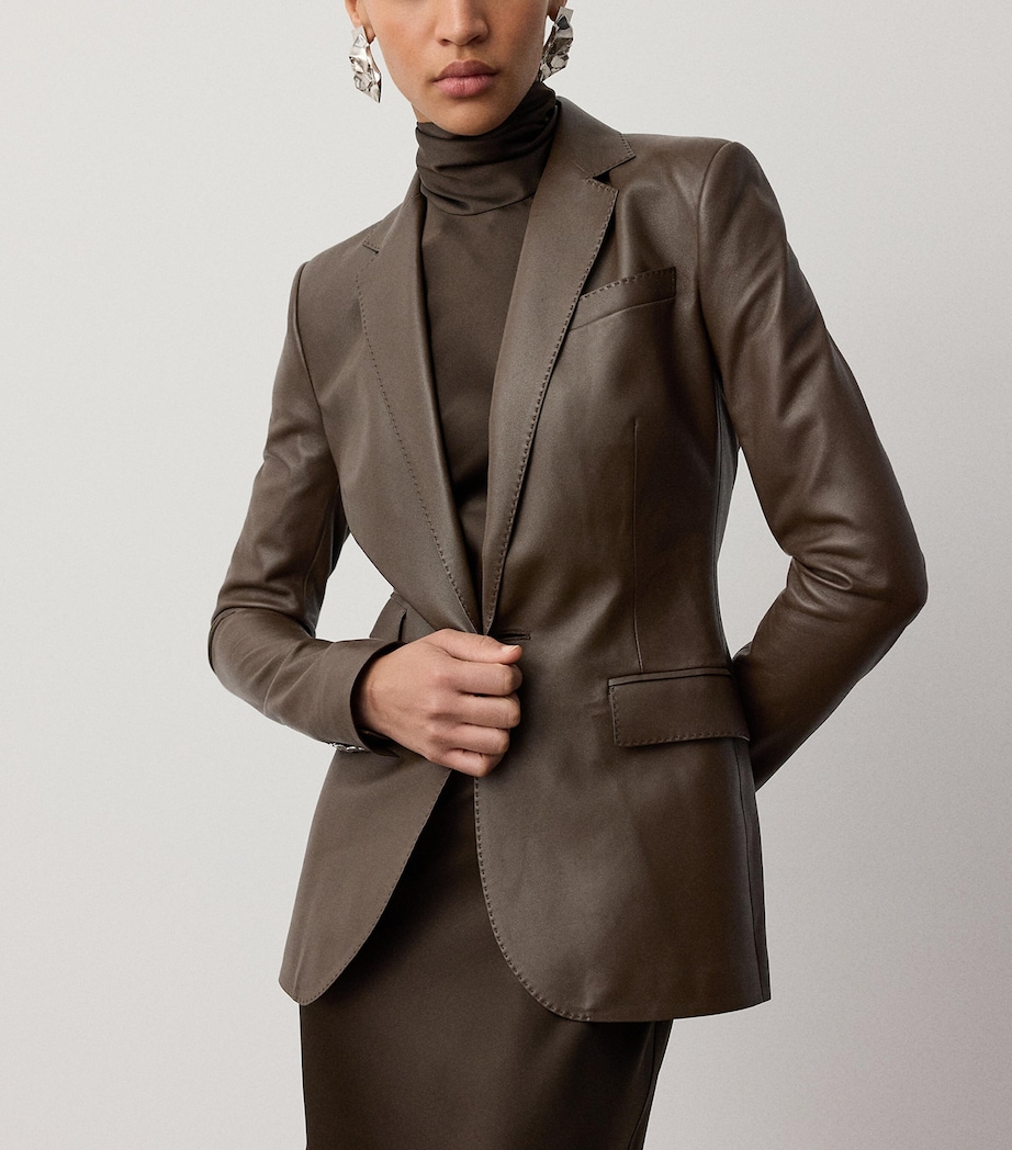 Ralph Lauren Collection Womens Leather Parker Blazer Sycamore Image 3