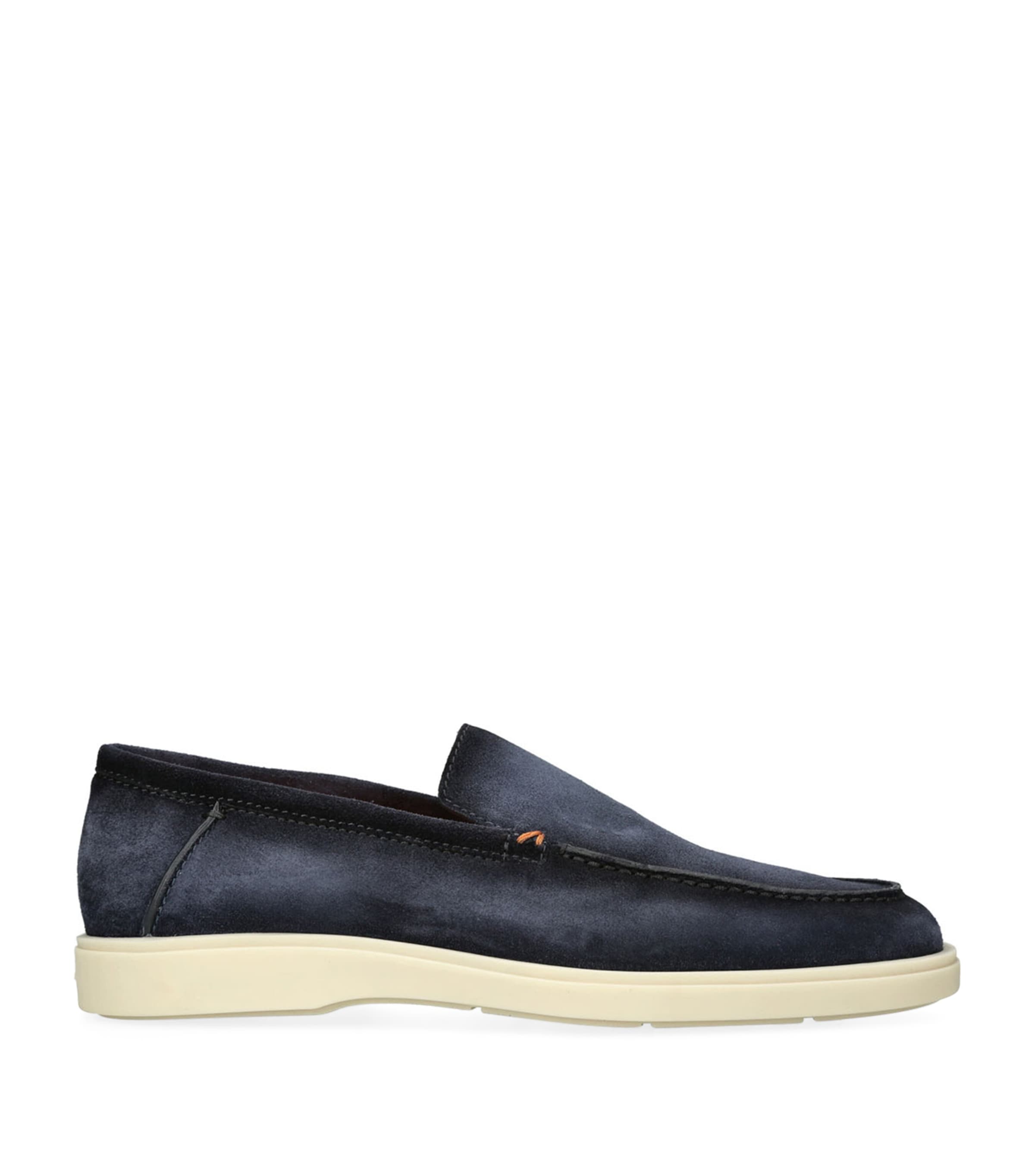 Santoni Suede Detroit Low-top Loafers In Navy