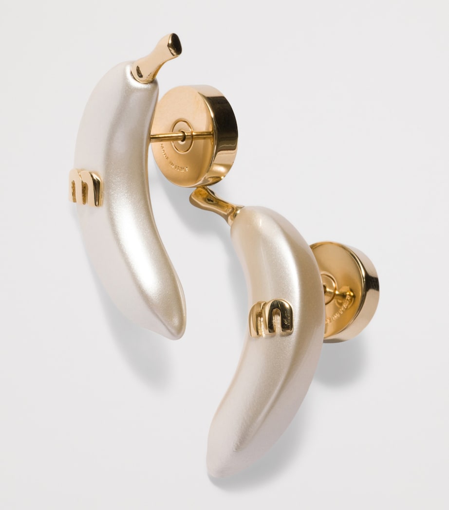 Miu Miu Faux Pearl Banana Stud Earrings Gold/silver Image 3