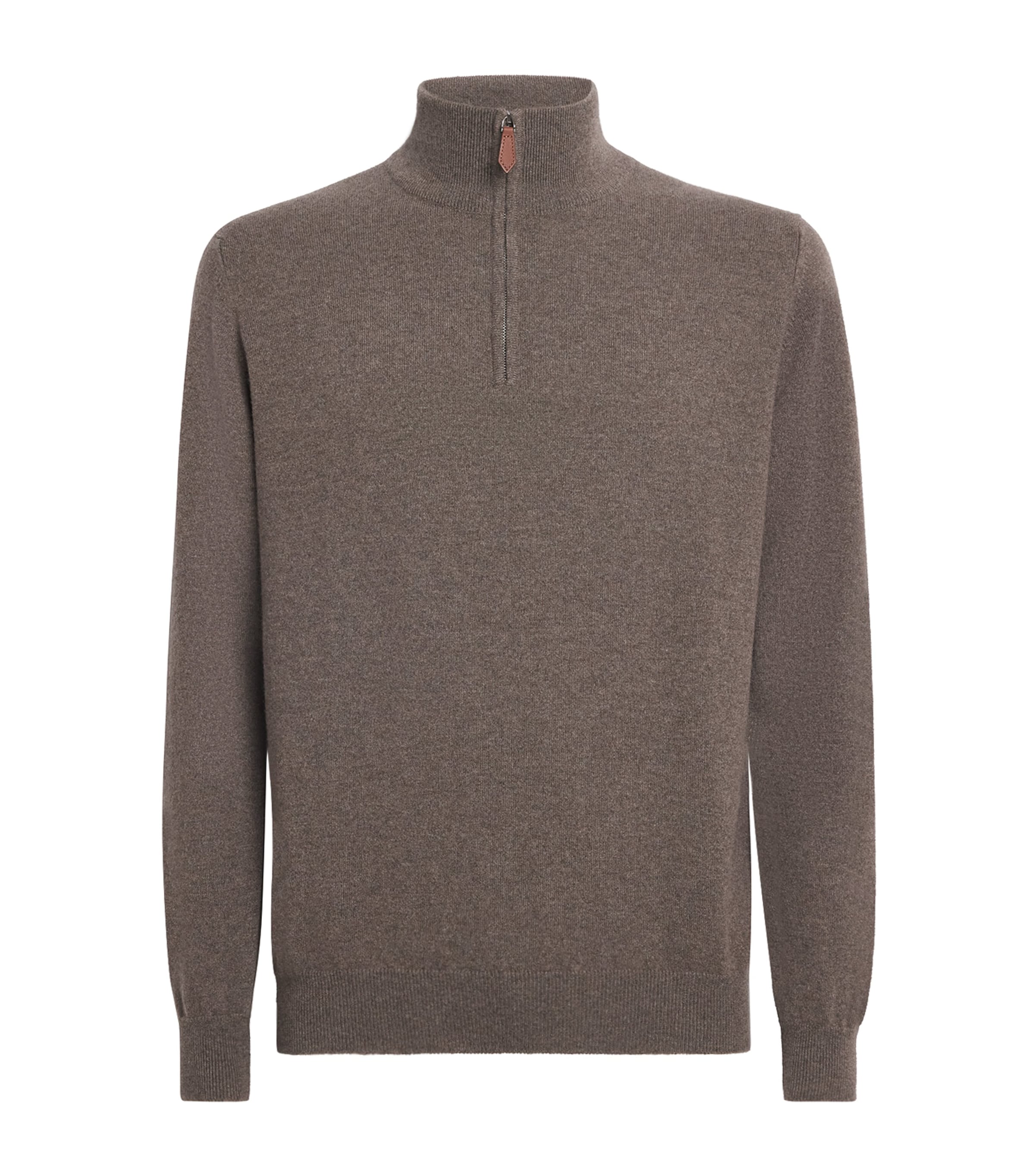 Johnstons Of Elgin Mens Cashmere Quarter-Zip Sweater Heathcot Image 1