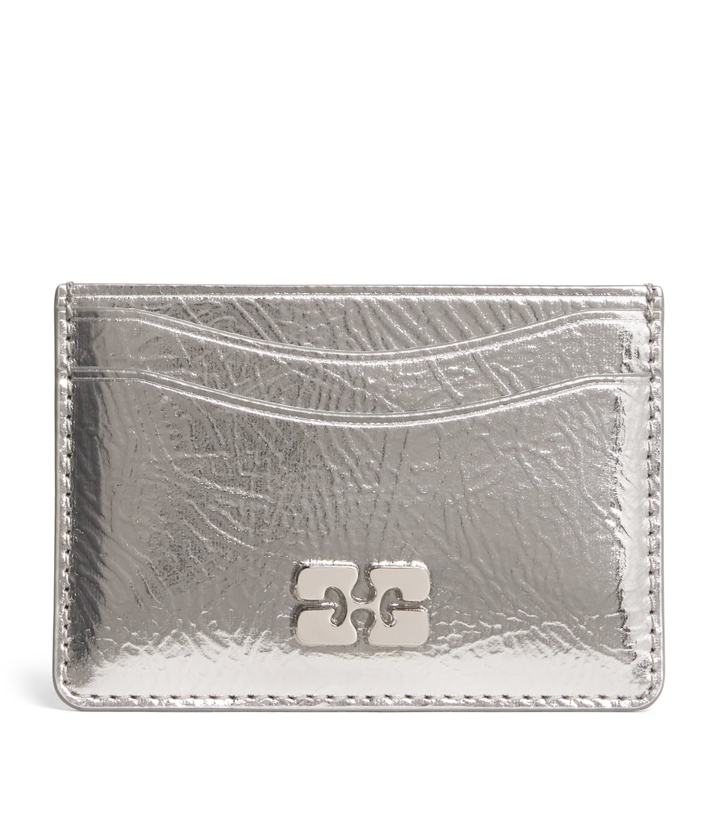 Ganni Recycled Leather-blend Metallic Bou Card Holder