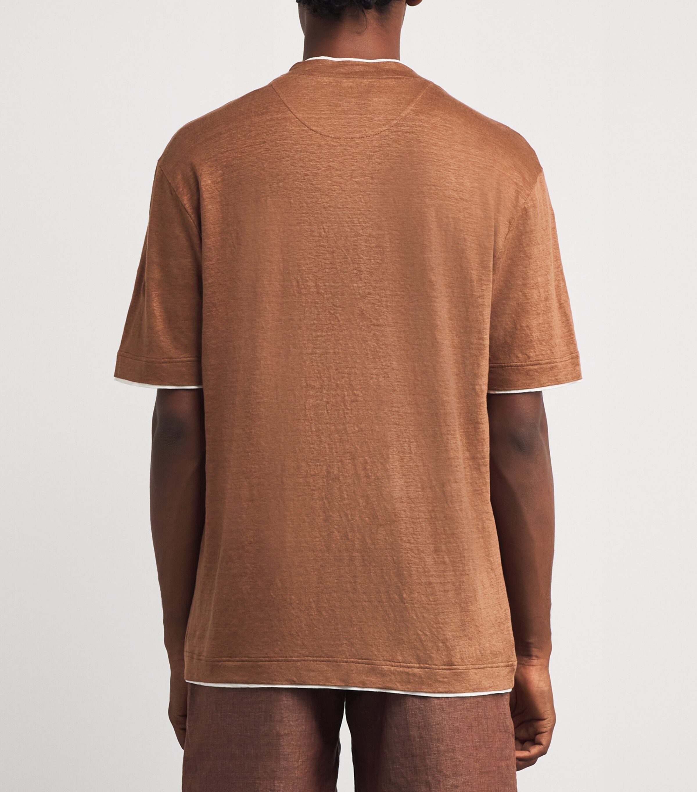 Eleventy Mens x Harrods Linen Layered T-Shirt Vicuna E Bianco Image 4