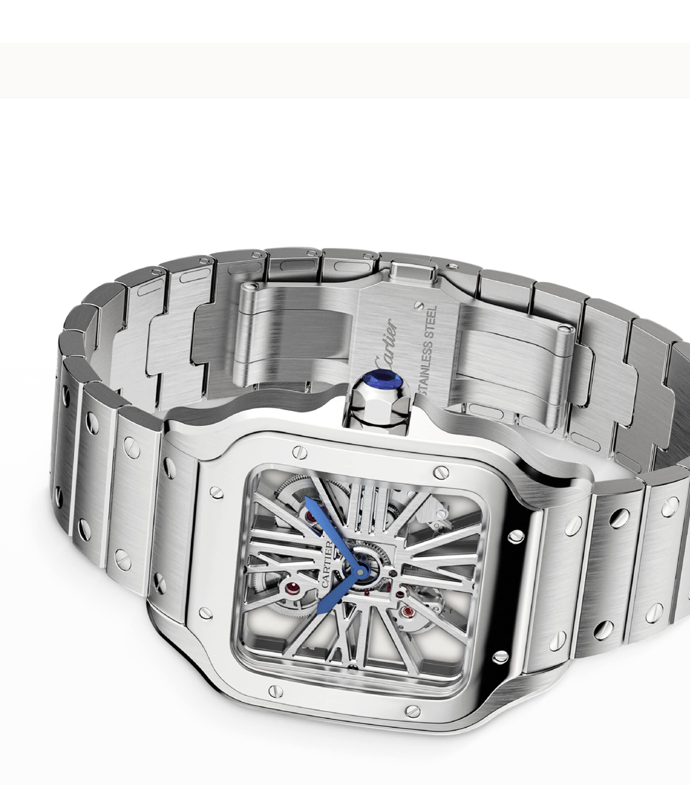 Large Steel Santos de Cartier Skeleton Watch 39.8mm STEEL Image 3