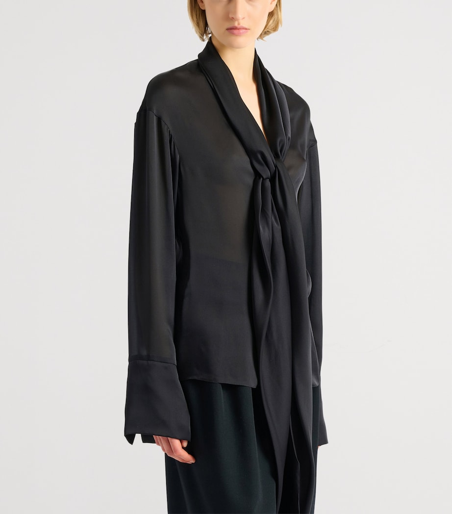 Balmain Womens Silk Tie Collar Shirt Noir Image 5