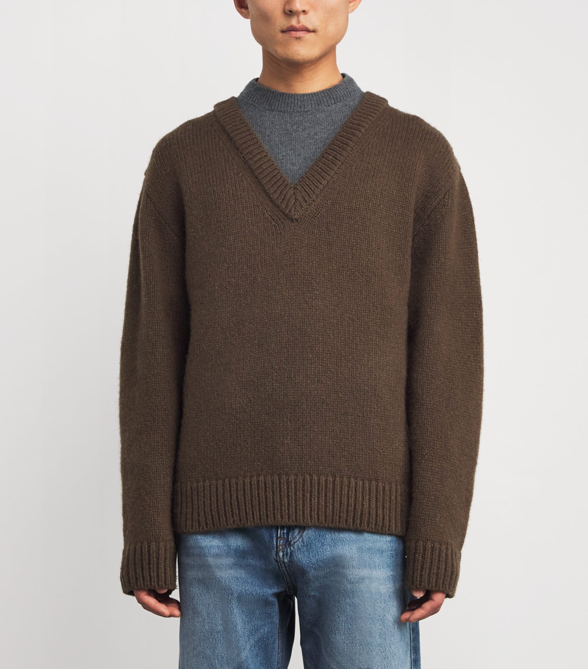 Wool-Blend Double-Layer Sweater KHAKI KK Image 3