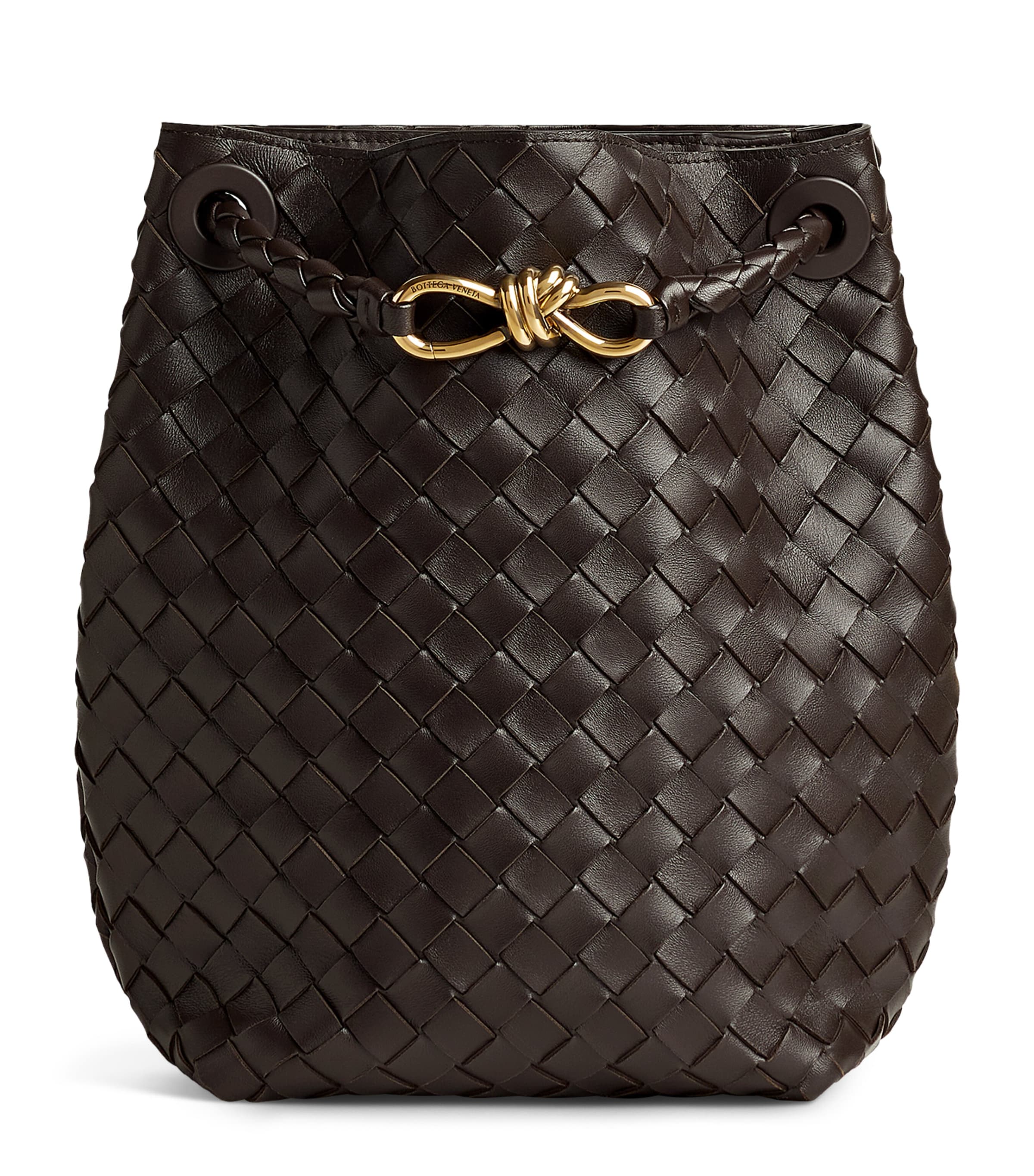 Bottega Veneta Small Leather Andiamo Bucket Bag In Gray